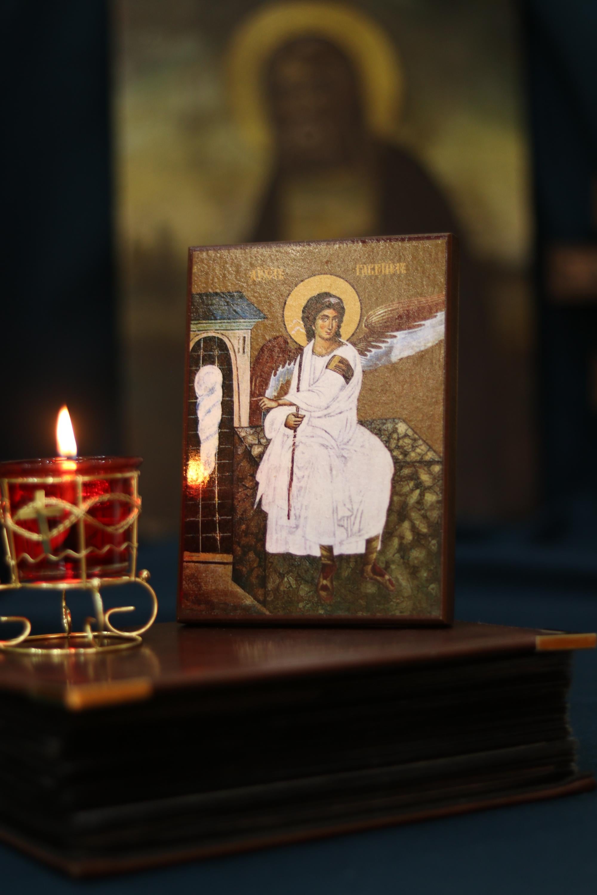 Orthodox Wooden Icon 6.3x4.7 in., Archangel Gabriel Icon, Christian Wall Art