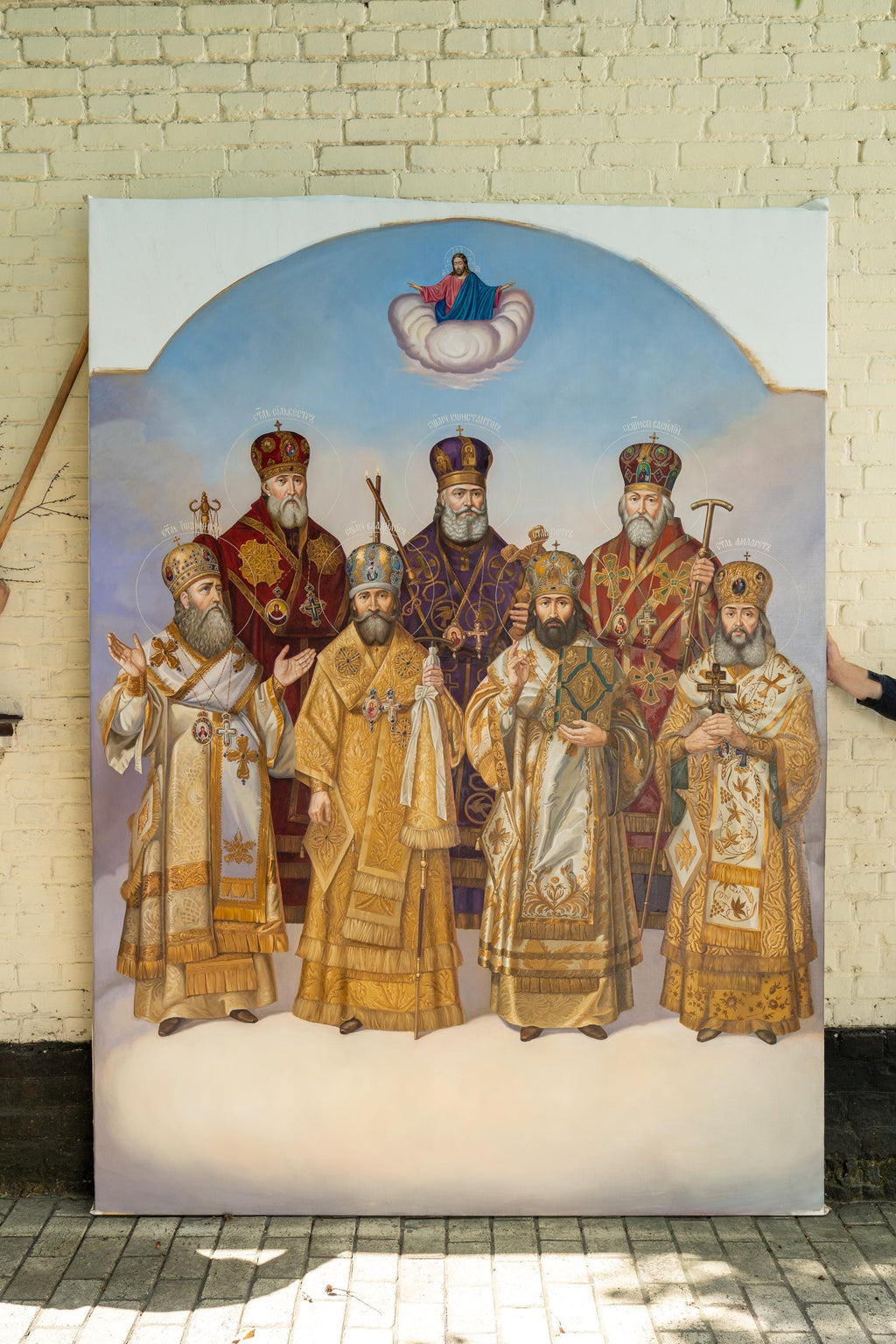 Icon of selected saints, icon on canvas, oil icon, full-length icon of saints, academic style icon, painting of saints, selected saints