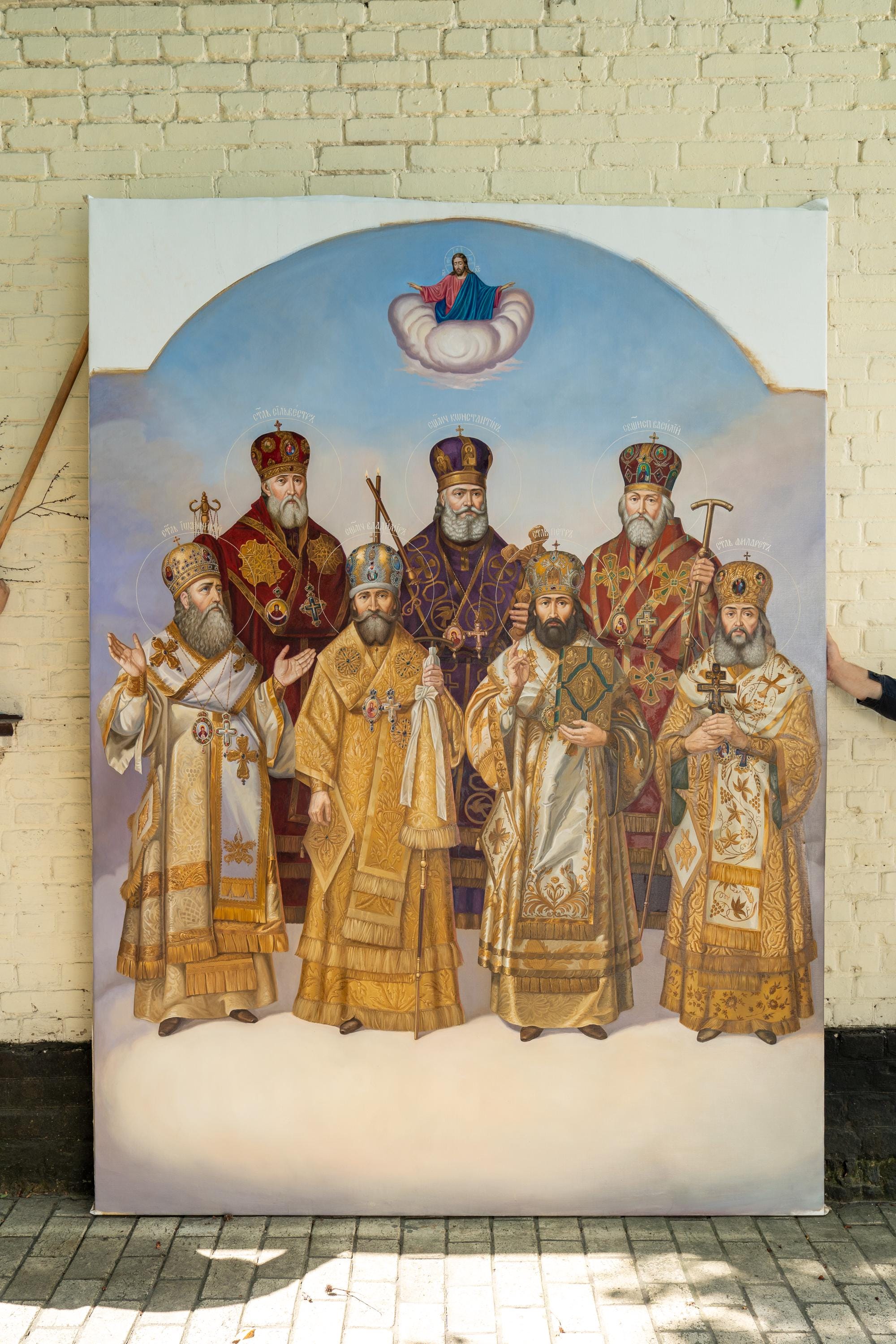 Icon of selected saints, icon on canvas, oil icon, full-length icon of saints, academic style icon, painting of saints, selected saints