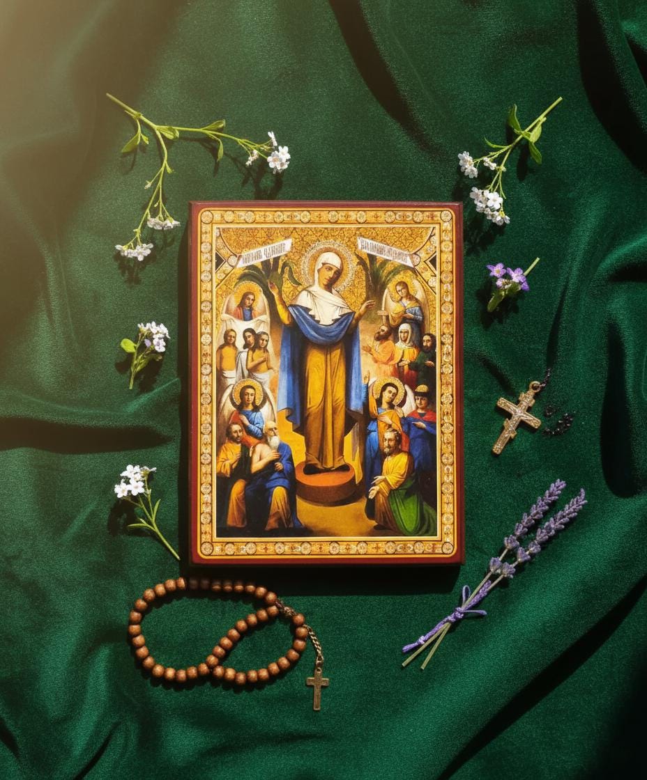 Ash Wood Icon 6.3x4.7 in, All Who Sorrow Joy Icon, Virgin Mary Icon, Orthodox Icon.