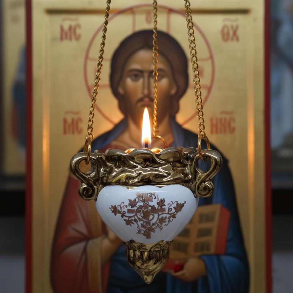 Ceramic Hanging Oil Lamp, White Orthodox Lampada, Icon Lamp