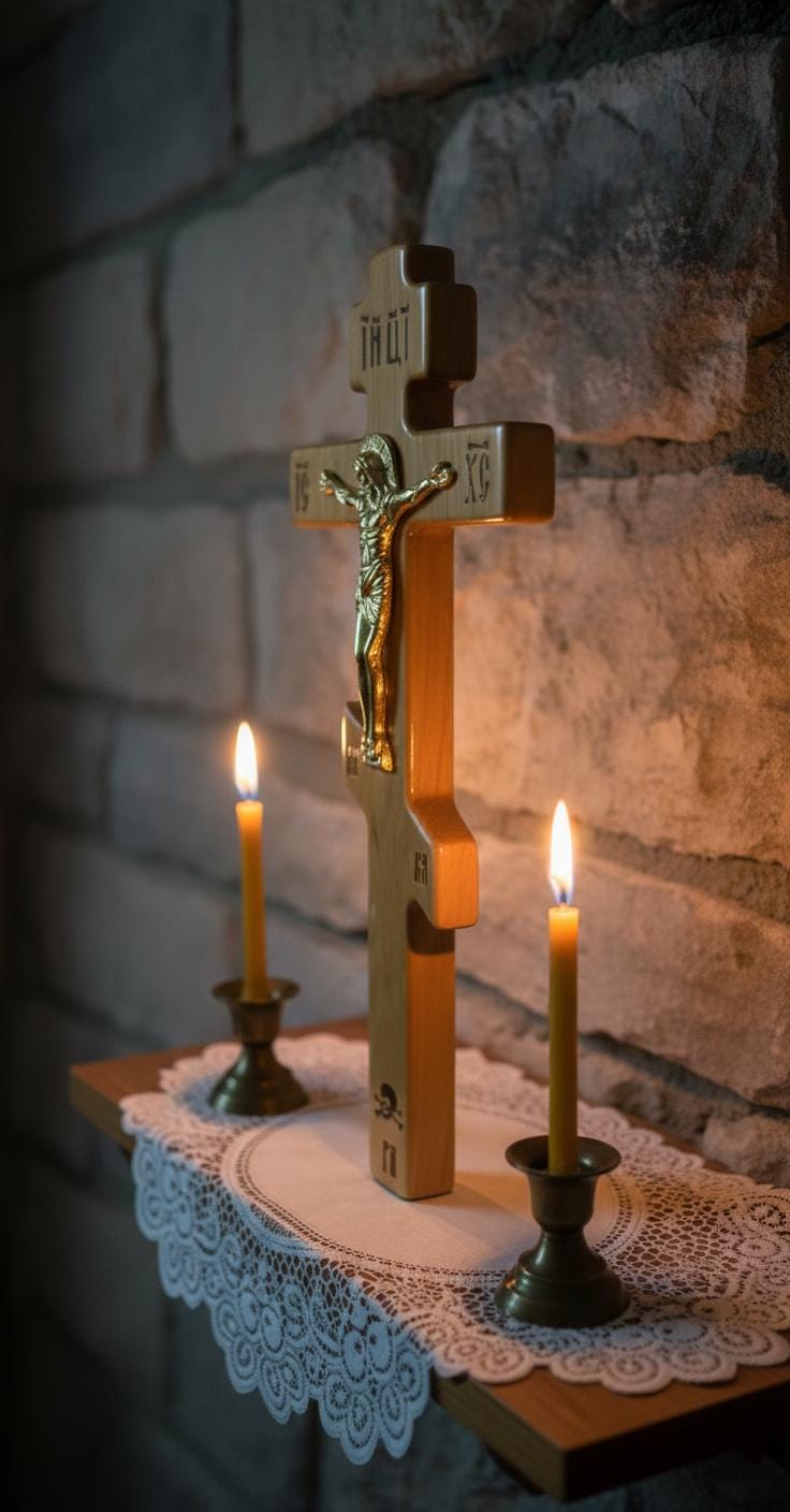 Orthodox Wooden Crucifix, Handcrafted Natural Wood Cross