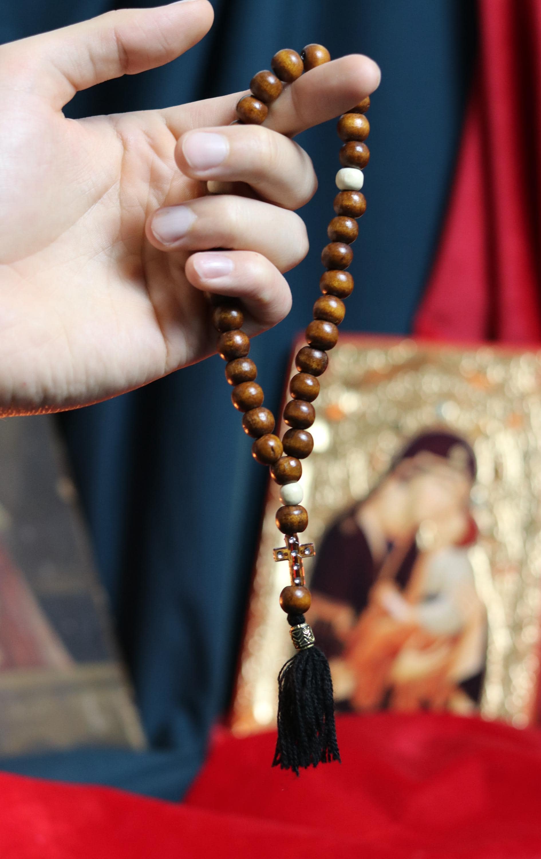 Orthodox Wooden Prayer Beads with Tassel – Handmade Black Wood Orthodox rosaries, Prayer beads, Orthodox prayer rope, Wooden komboskini