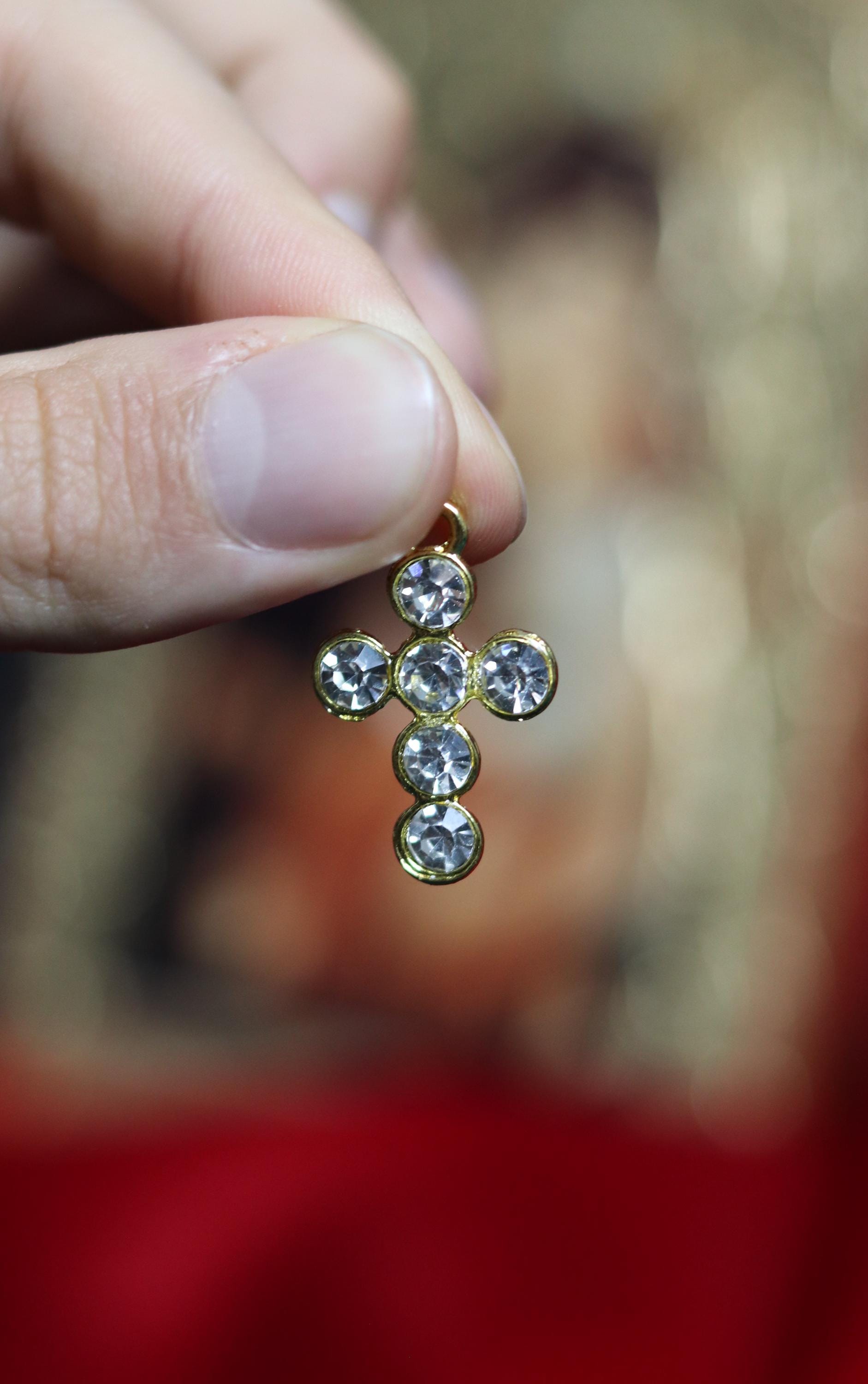 Orthodox Gold Cross Pendant with Rhinestones | Christian Necklace 0.7x1 in, Orthodox cross, Silver cross Rhinestone cross