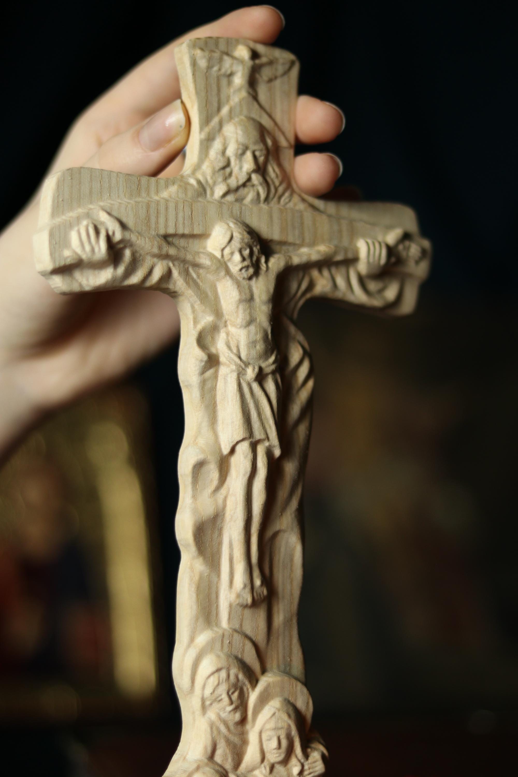 12in Beech Wood Crucifix, Wooden Cross, Cross of Lord Jesus Christ, Christian Cross, Orthodox Cross, Wall Cross, Cross for Home