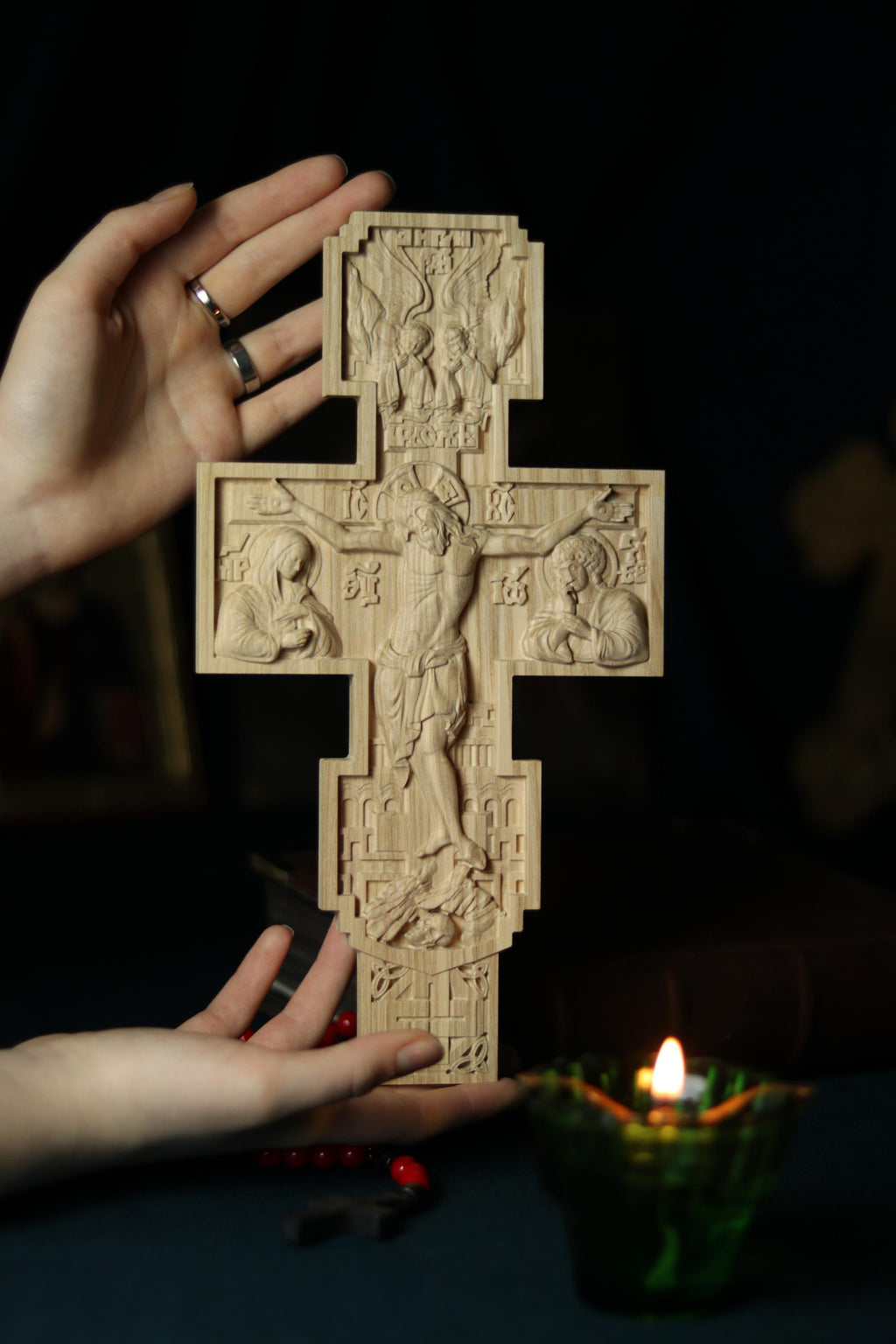 Wooden Beech Crucifix 12 in, Hand Carved Cross, Crucifixion of Jesus Christ, Orthodox Cross, Christian Cross, Wall Cross, Church Decor