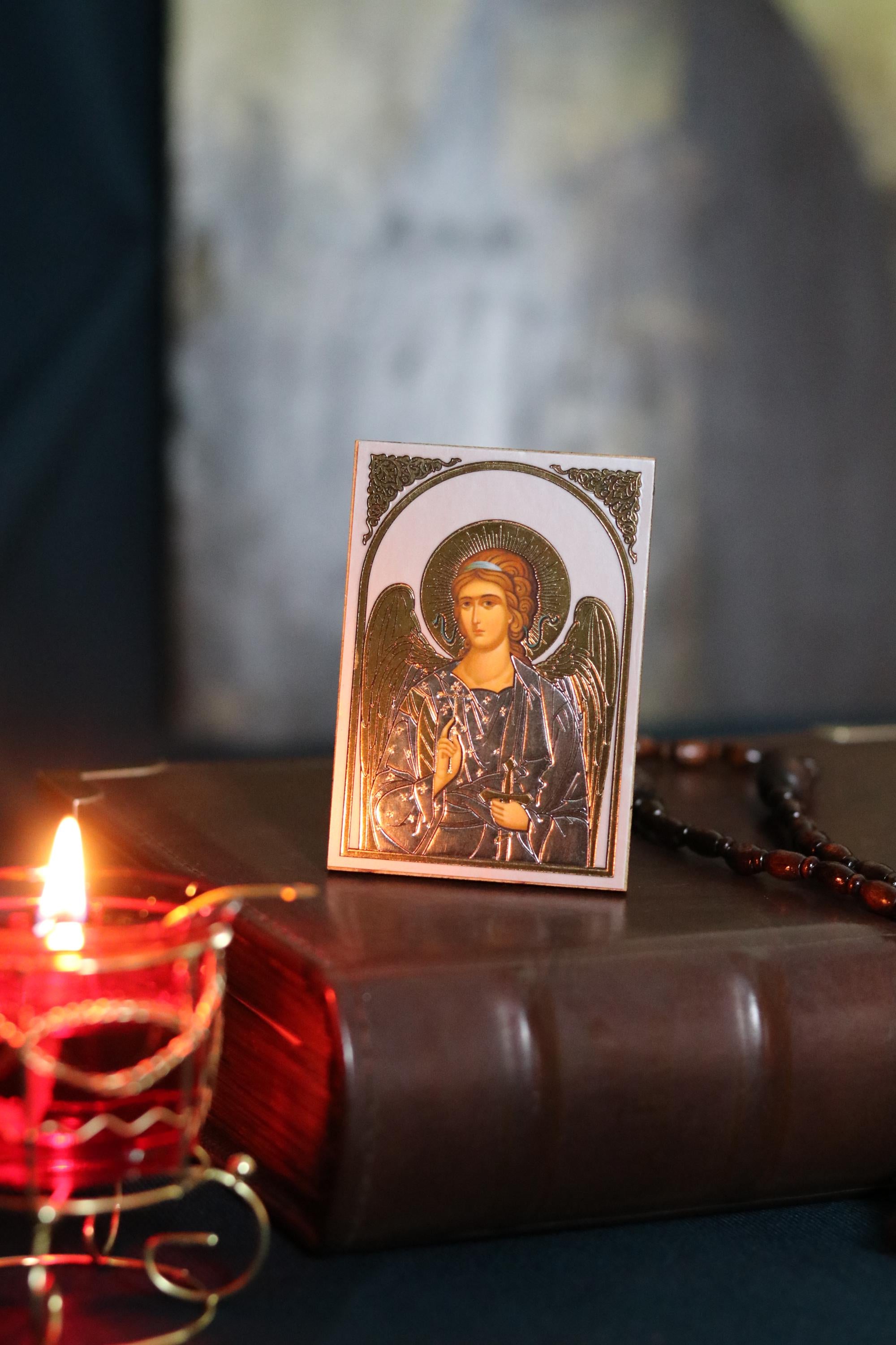Wooden Orthodox Angel Icon 3.3in, Guardian Angel Icon, Small Prayer Icon