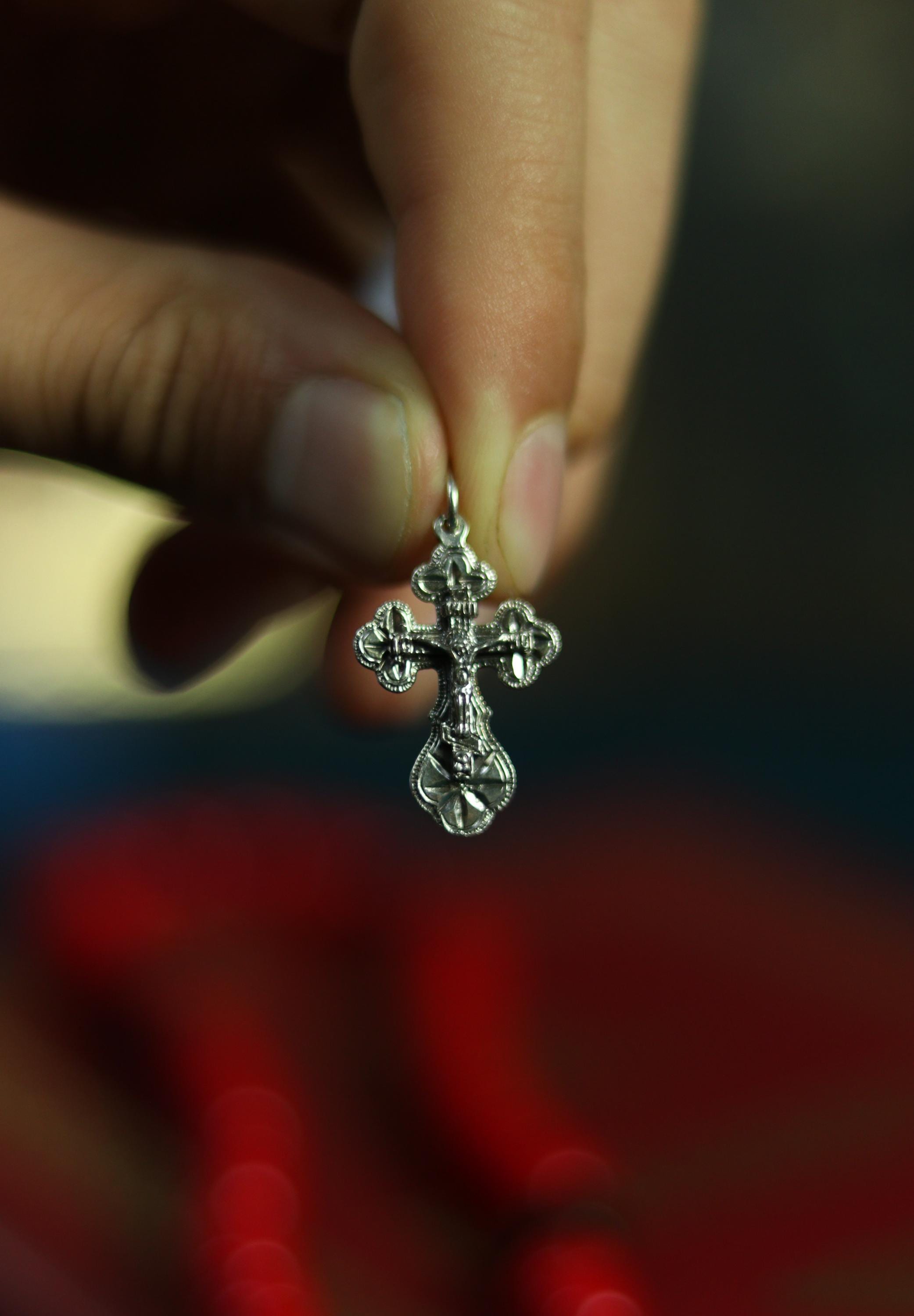 Silver Cross 1 in, 1.65 g, Orthodox Cross, Christian Cross, Crucifix Pendant, Religious Gift, Jesus Christ Cross