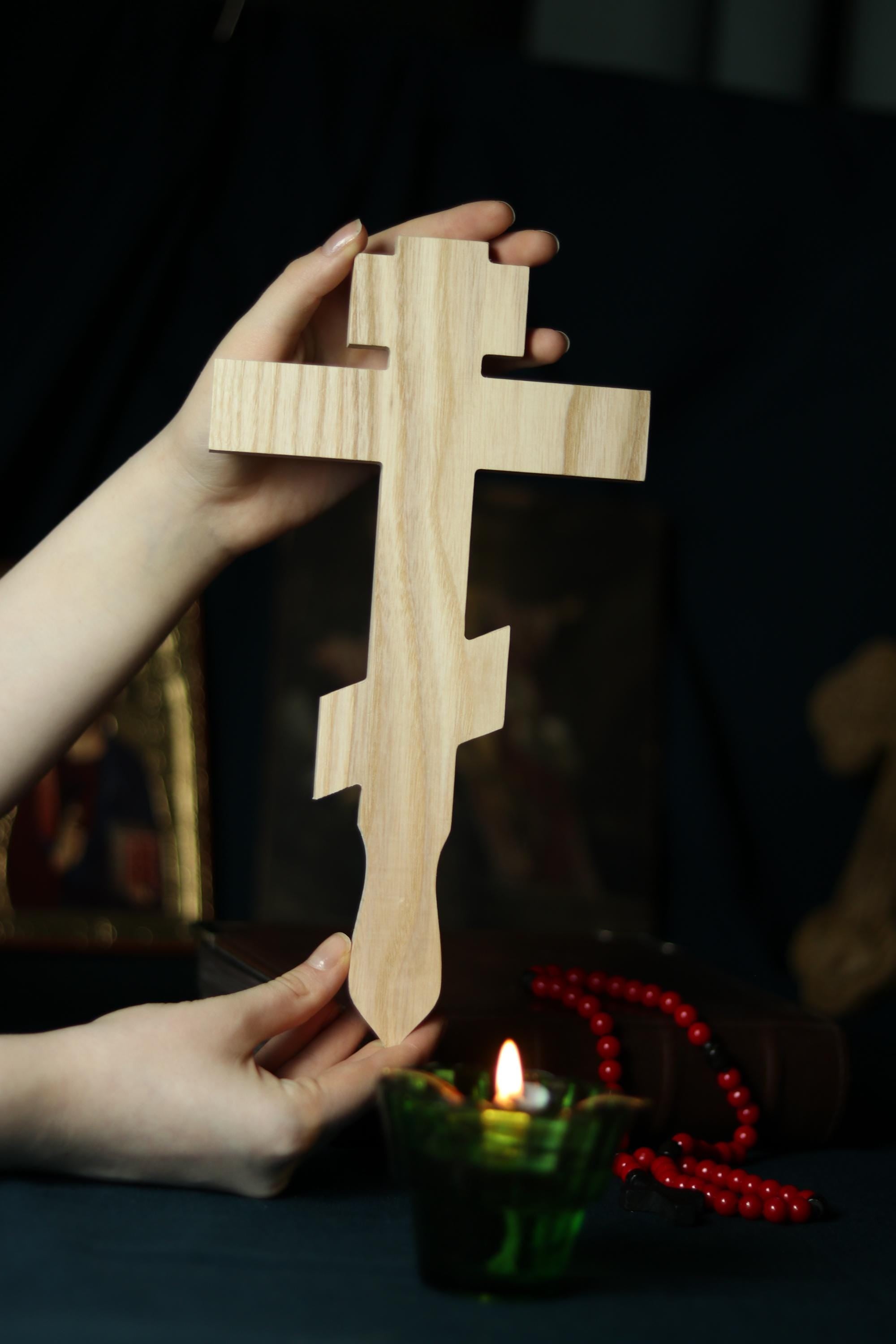 Beech Wood Cross 11.8 in, Wooden Cross, Orthodox Cross, Crucifix Jesus Christ, Christian Cross, Religious Decor, Wall Cross, Church Gift