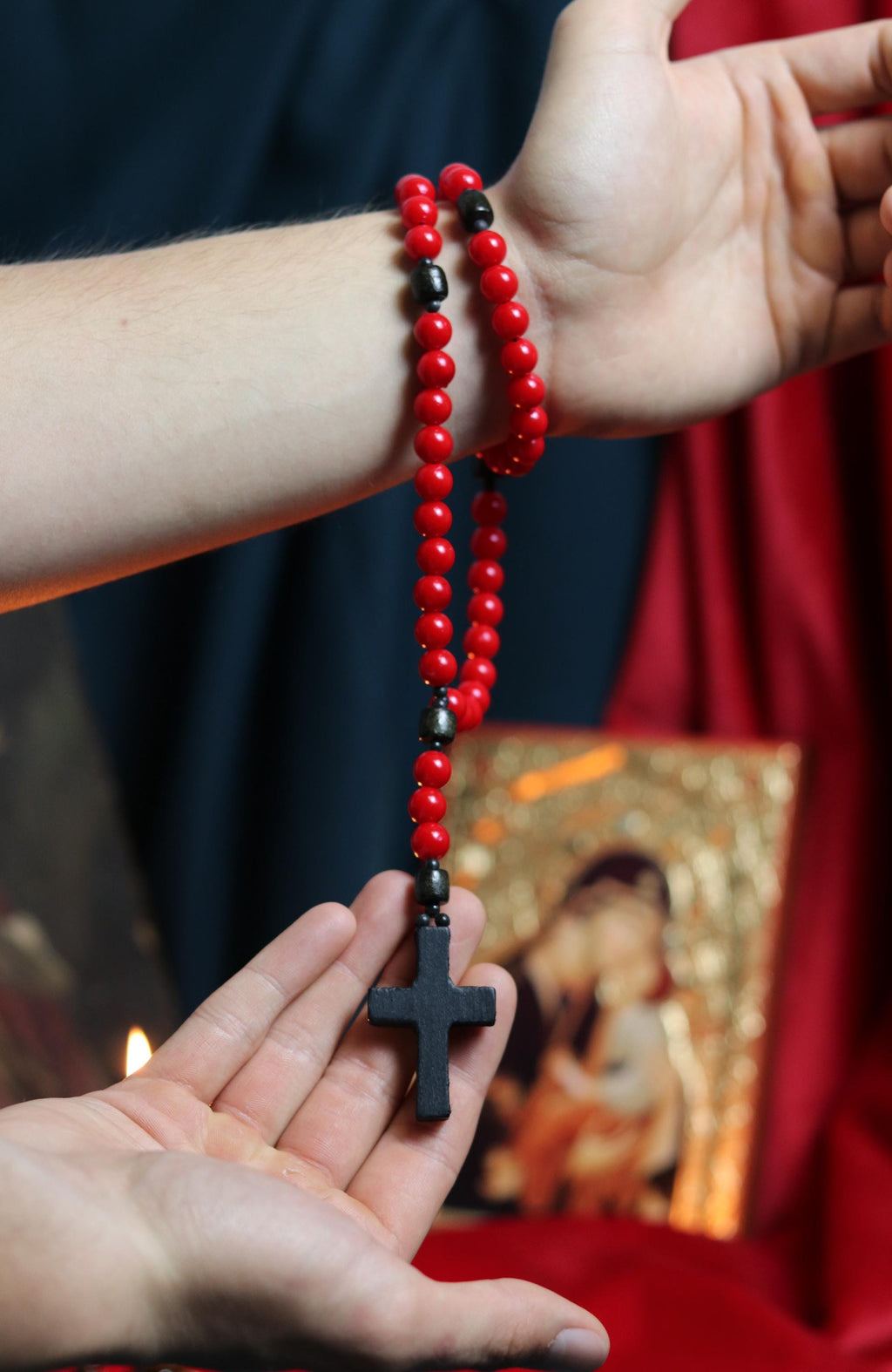 Orthodox Wooden Prayer Beads with Tassel – Handmade Black Wood Orthodox rosaries, Prayer beads, Orthodox prayer rope, Red komboskini