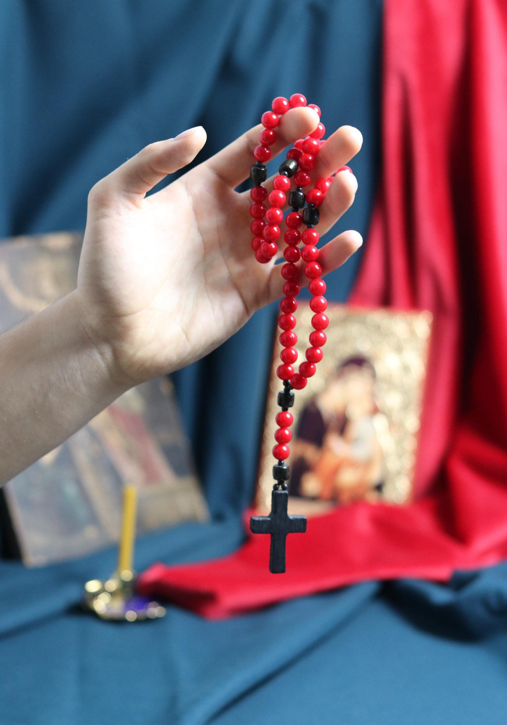 Orthodox Wooden Prayer Beads with Tassel – Handmade Black Wood Orthodox rosaries, Prayer beads, Orthodox prayer rope, Red komboskini