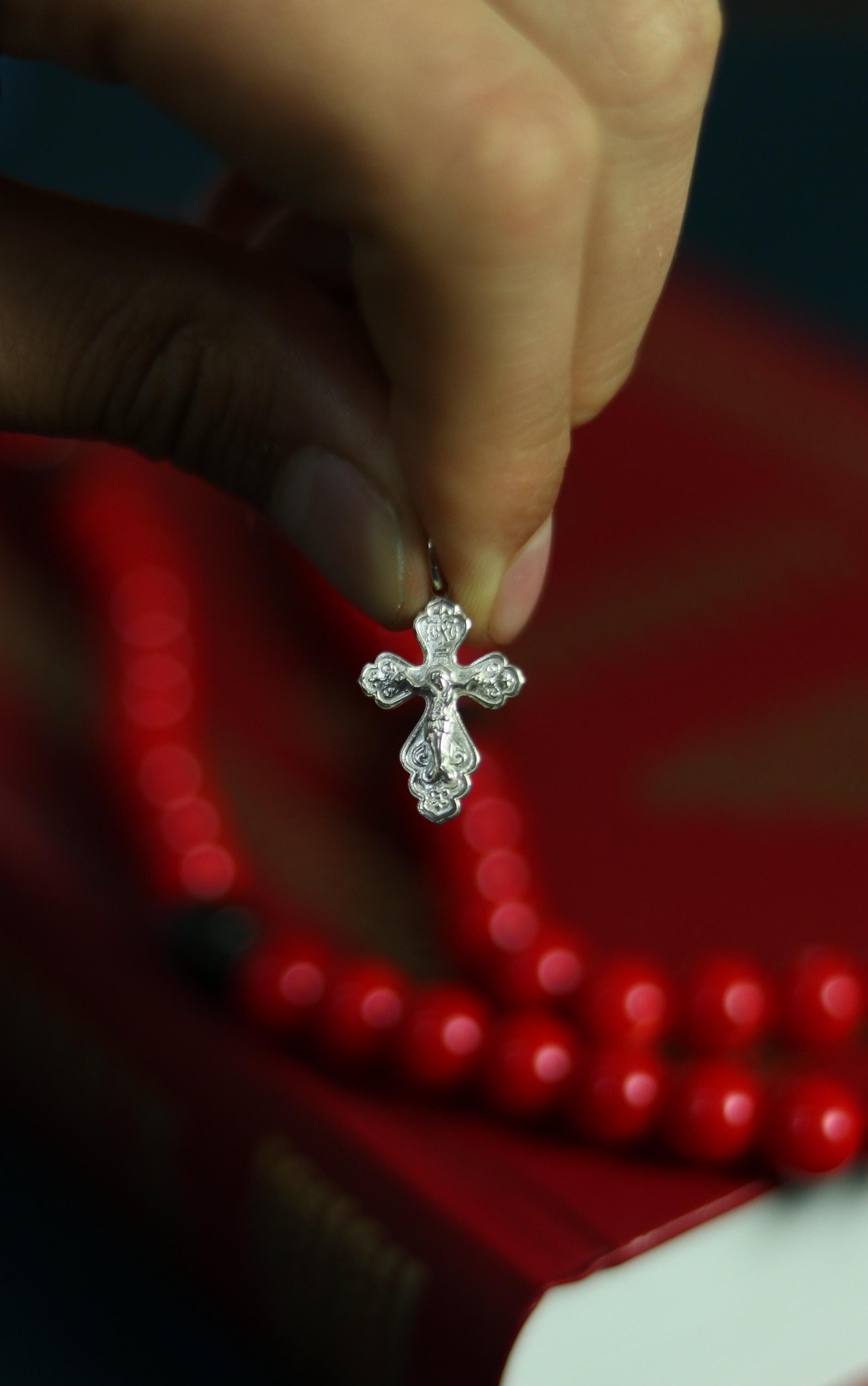 Silver Orthodox Cross 0.78x0.59 in, 1.1 g, Crucifix Necklace, Crucifix Pendant, Christian Pendants, Baptism Jewelry, Orthodox Gift