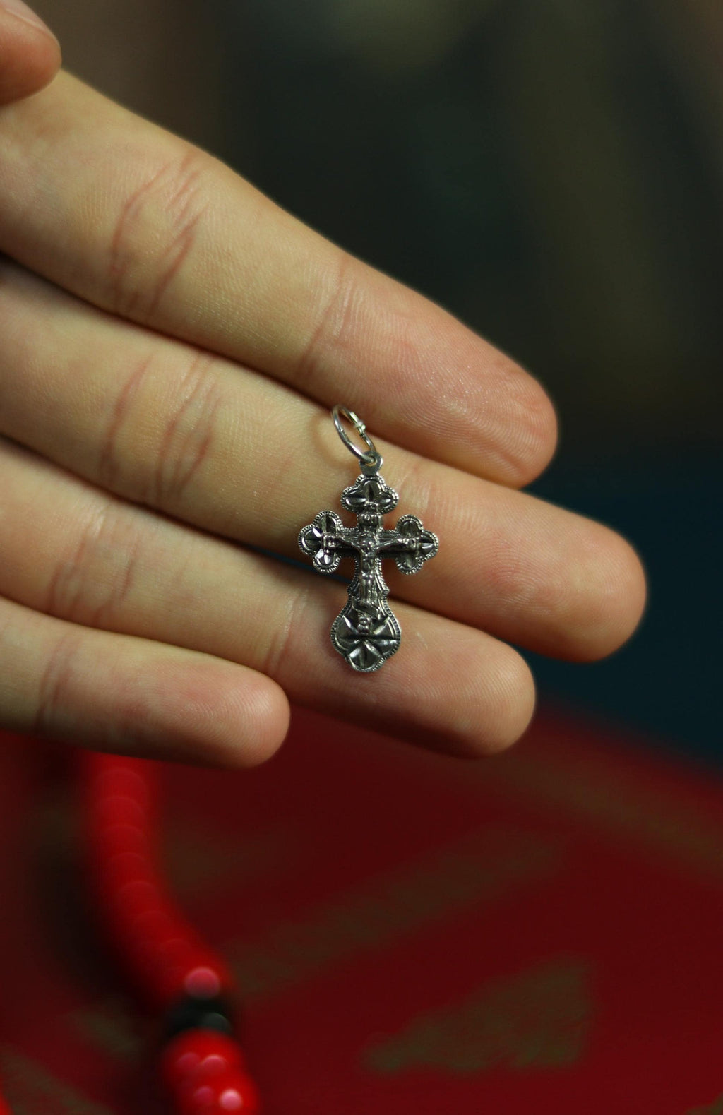Silver Cross 1 in, 1.65 g, Orthodox Cross, Christian Cross, Crucifix Pendant, Religious Gift, Jesus Christ Cross