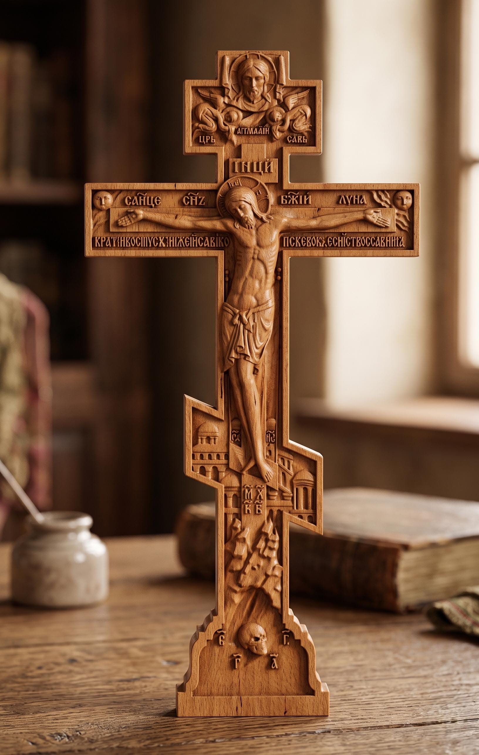 Wooden Orthodox Cross 8 12 16 20 Inch, Wooden Cross, Crucifix, Jesus Christ Cross, Orthodox Cross, Wall Cross, Christian Decor