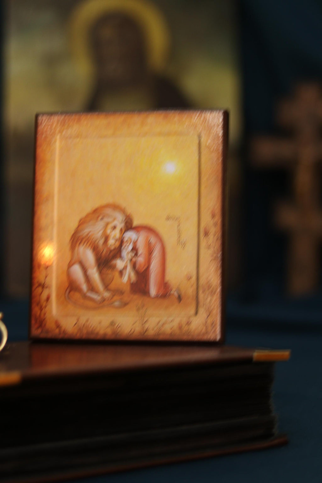 Orthodox Icon St Gerasimus Lion Wooden Icon Religious Gift