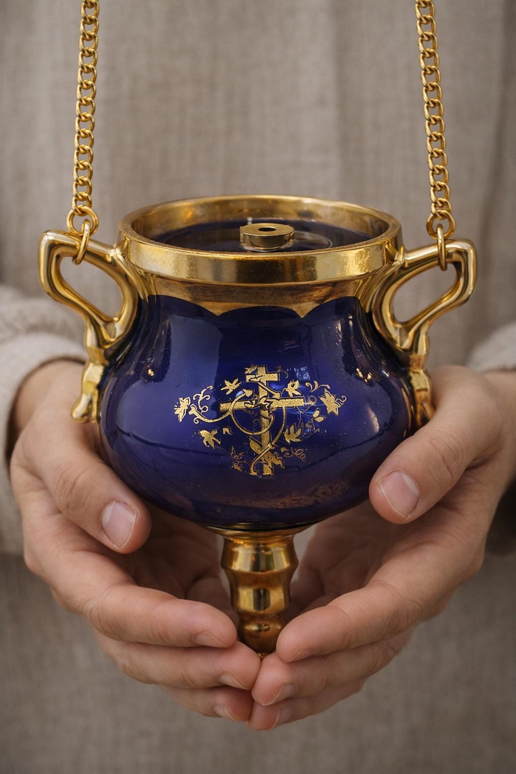 Ceramic Hanging Oil Lamp 6.7in, Orthodox Oil Lamp, Church Oil Lamp, Prayer Corner Lamp
