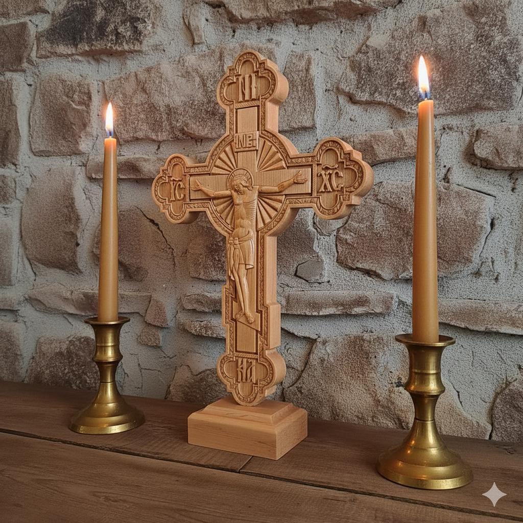 16.1 Inch Wooden Cross, Orthodox Cross, Crucifix, Jesus Christ Cross, Christian Cross, Standing Cross, Church Cross, Religious Decor