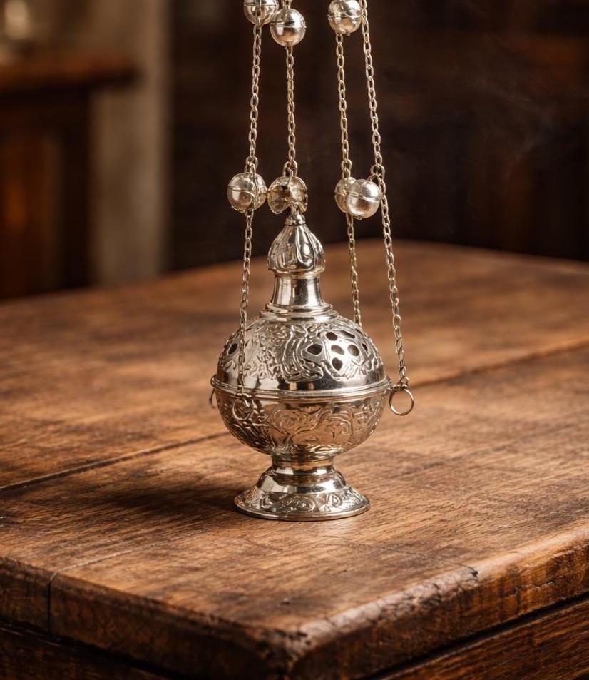 Silver Incense Burner 7.5x3.3in Metal Censer, Orthodox Church Censer, Religious Decor
