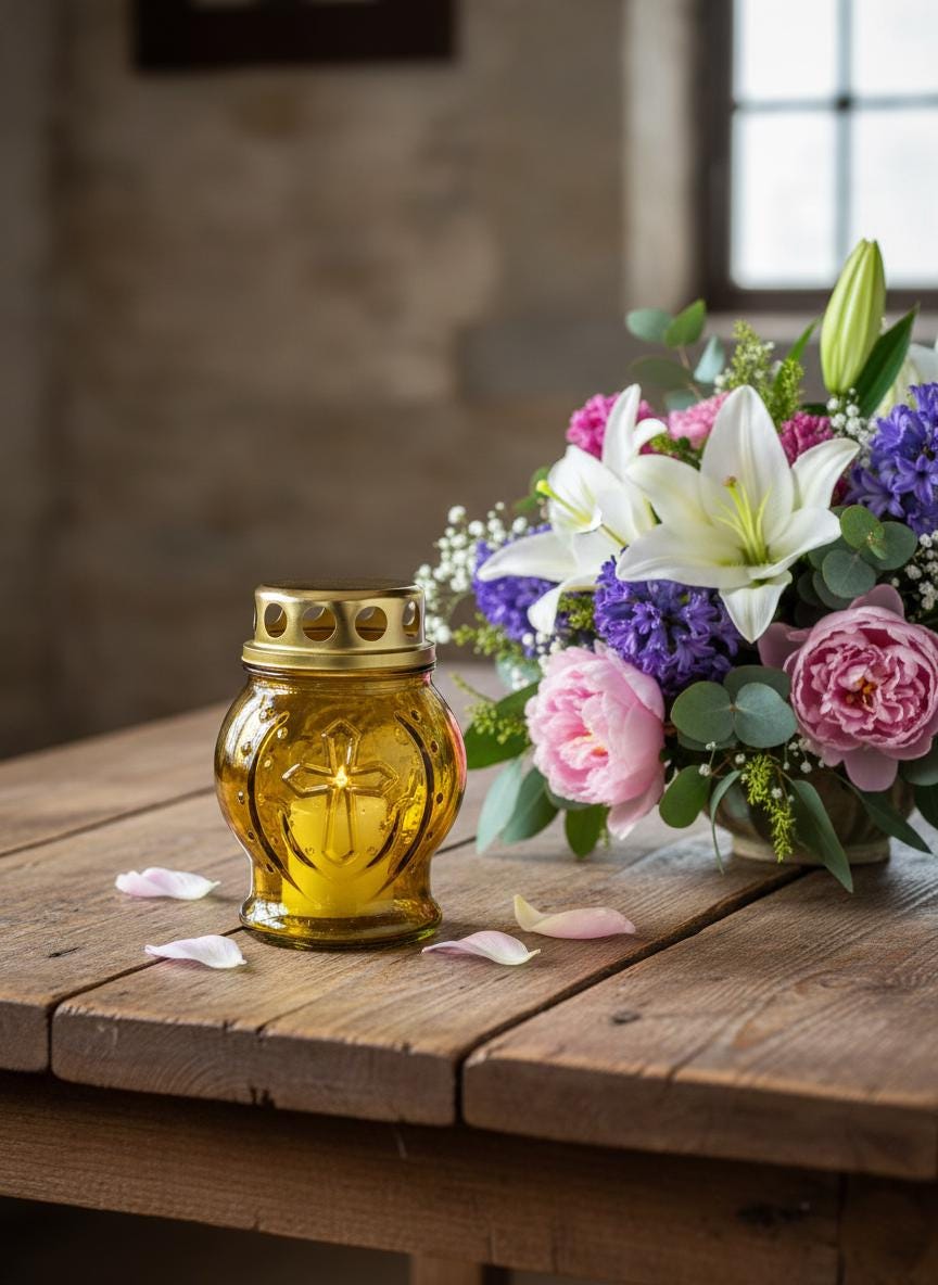 Glass Vigil Lamp 8h, Yellow Candle Lamp, Orthodox Lampada, Memorial Candle, Church Candle Holder