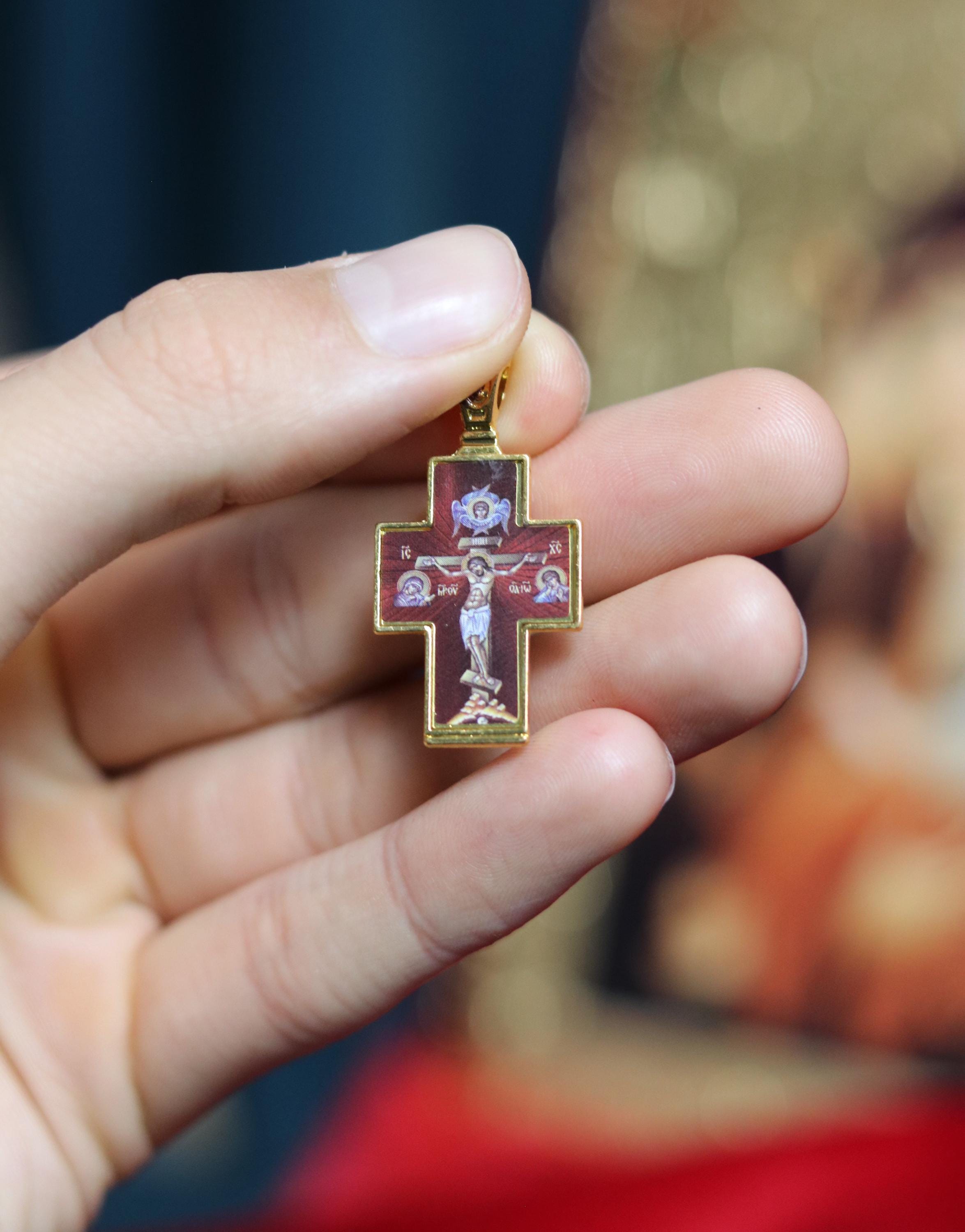 Orthodox Cross Pendant 0.7x1 in | Gold Jesus Crucifix Icon Necklace Gift, Crucifix necklace, Christian jewelry, Jesus pendant,Jesus on cross