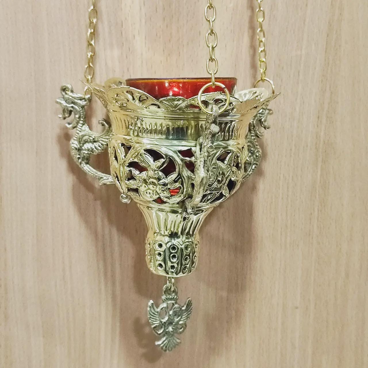 Hanging Oil Lamp Brass Orthodox Lampada – Greek Icon Lamp, Eternal Prayer Light
