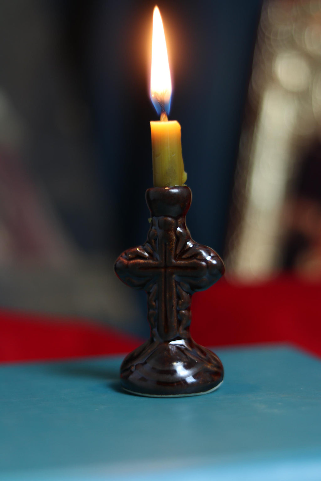 Ceramic Cross Candle Holder – 7 cm, Orthodox candlestick, Ceramic candlestick, Orthodox icon, Orthodox cross, Small candlestick
