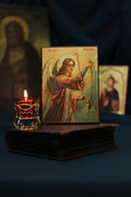 Guardian Angel Icon 6.3 in, Wooden Orthodox Angel of Prayer Christian Icon