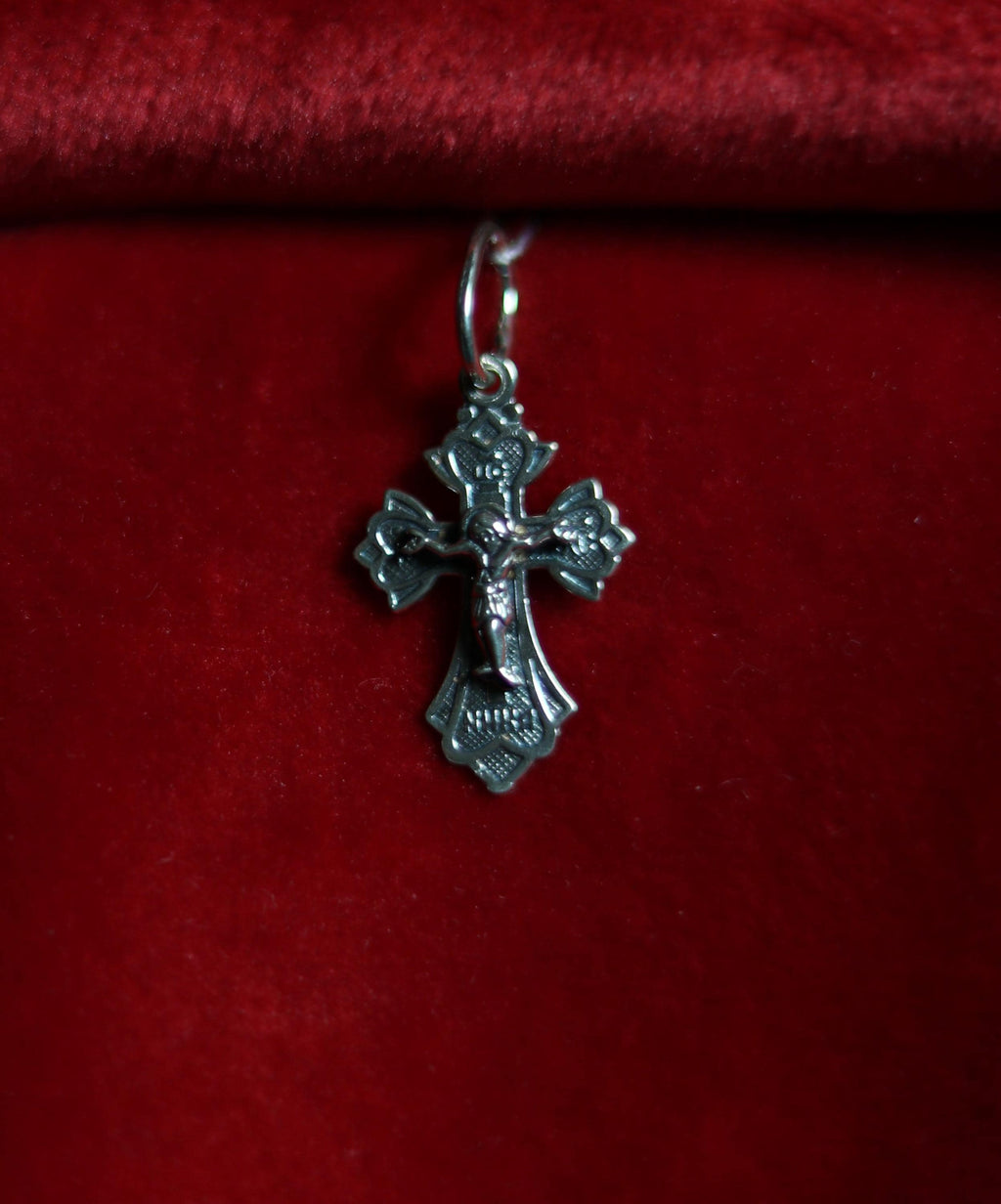 Orthodox Blackened Cross Pendant – Sterling Silver 925 – 1.2×1.7 cm – 1.05 g – Mini Crucifix Necklace, Orthodox pendant, Spiritual necklace