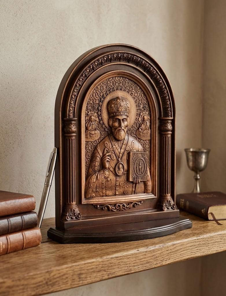 Saint Nicholas Icon Wooden Orthodox Arch Icon 11.8x9.8in Decor