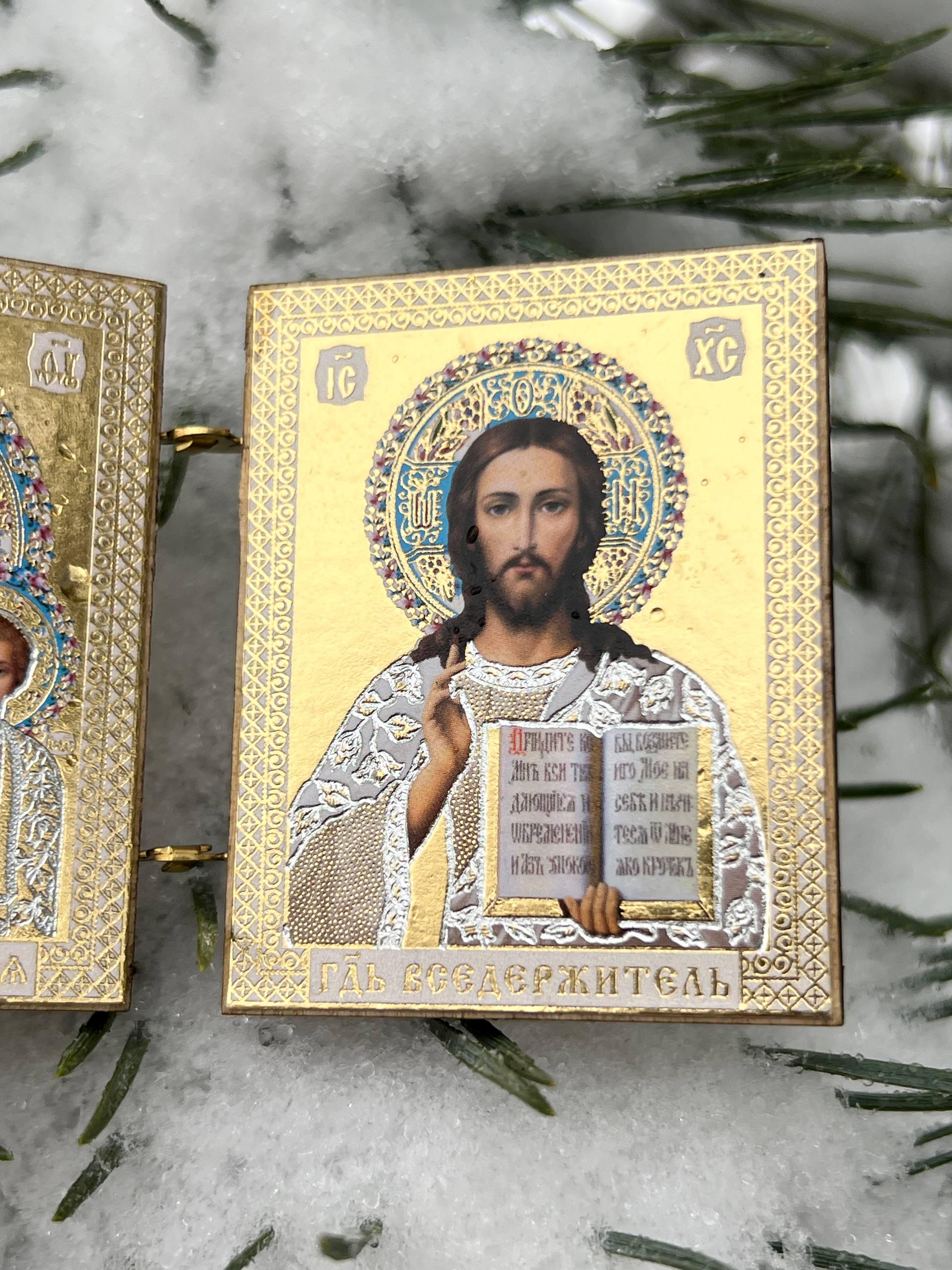 Wooden Folding Icon 1.6×2 inch, Kazan Mother of God, Jesus Christ Savior, Orthodox Icon, Pocket Icon, Christian Gift, Prayer Travel Icon