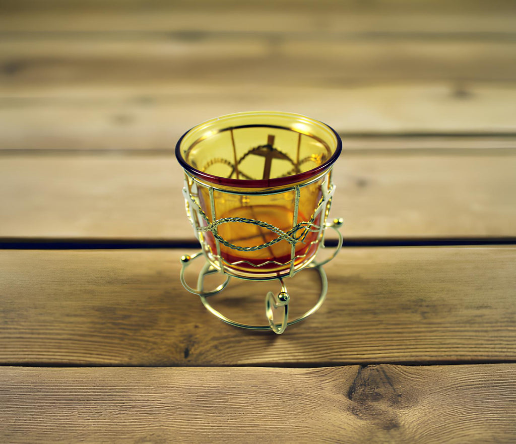 Yellow Glass Icon Lamp 80mm x 50mm, Oil Lamp, Retro Lamp, Vintage Oil Lamp, Glass Oil Lamp, Orthodox Christian Prayer Lamp, Eastern Orthodox