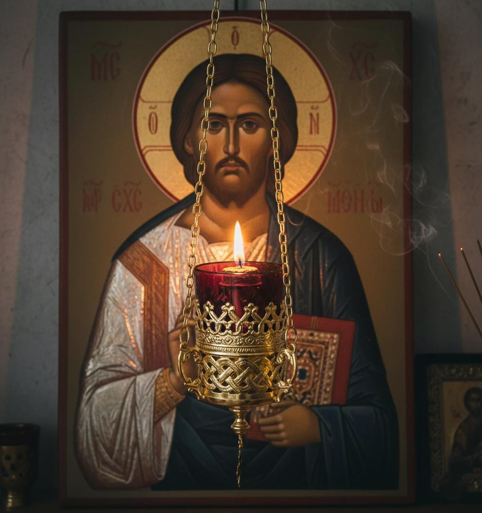 Hanging Vigil Oil Lamp, Orthodox Lampada, Byzantine Church Lamp, Prayer Corner Decor, Religious Decor