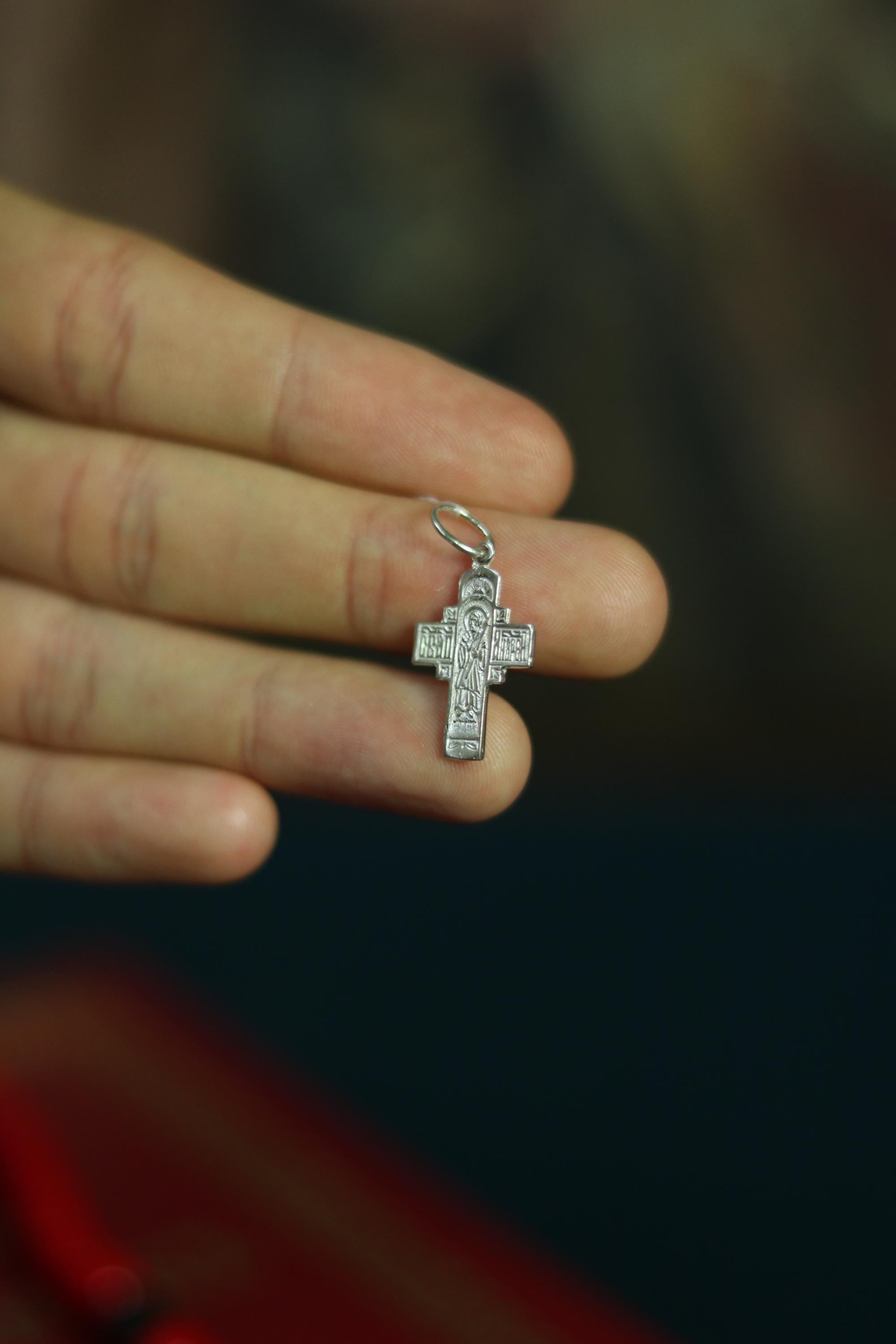 Silver Orthodox Cross Pendant 2.2cm, Sterling Christian Necklace