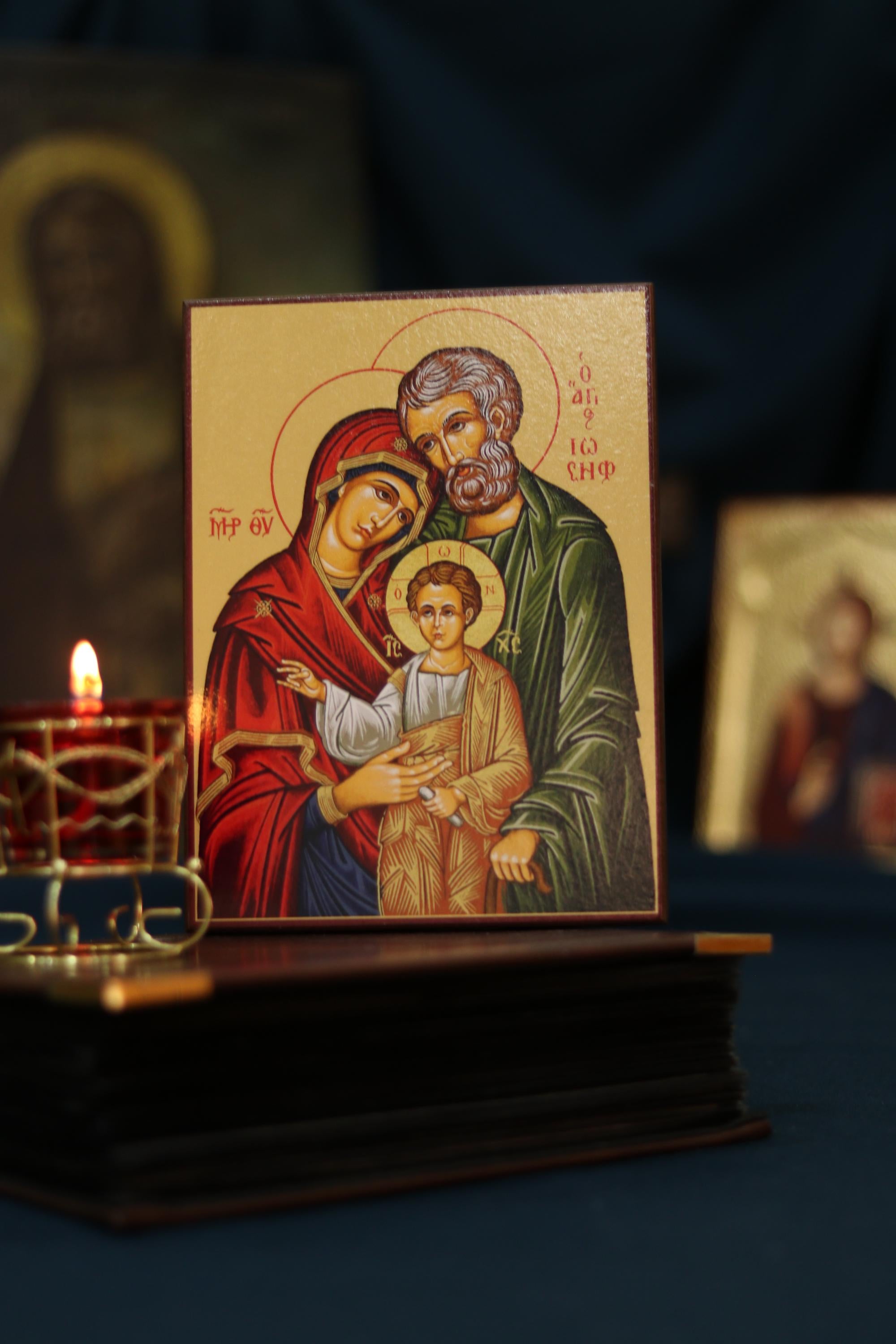 Holy Family Orthodox Icon 5.9x7.8in, Christian Wall Prayer Icon Decor