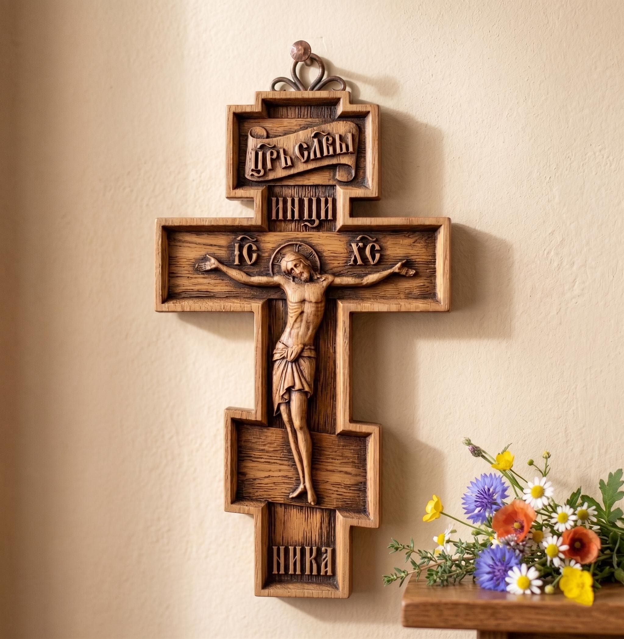 Wooden Orthodox Cross 8in 12in 16in 20in, Carved Wood Crucifix, Jesus Christ Cross, Christian Cross, Church Cross, Wall Cross