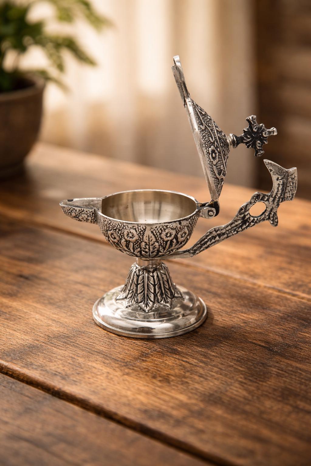 Orthodox Metal Incense Burner 6.3x5.1 in., Home Censer with Handle, Church Decor