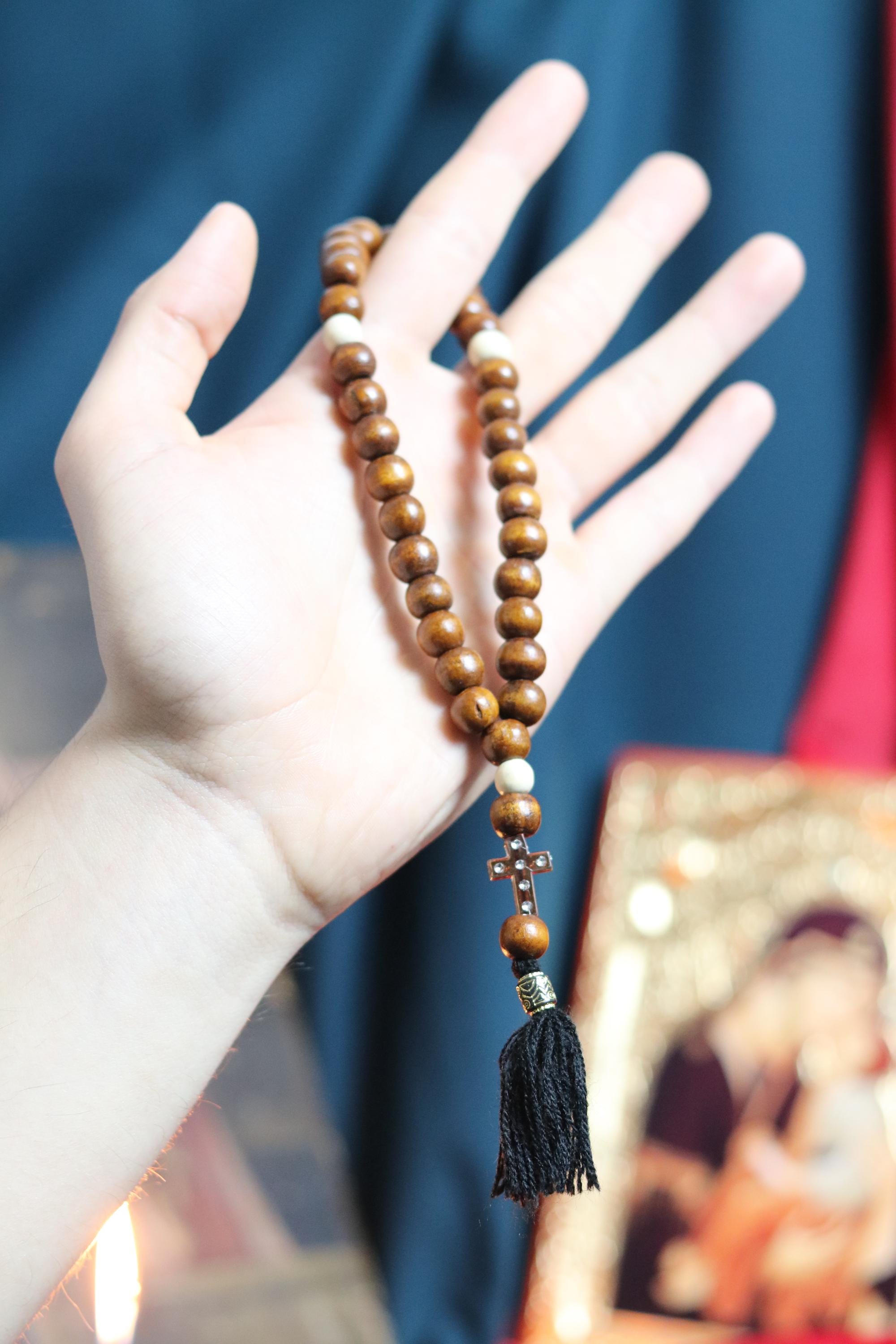 Orthodox Wooden Prayer Beads with Tassel – Handmade Black Wood Orthodox rosaries, Prayer beads, Orthodox prayer rope, Wooden komboskini