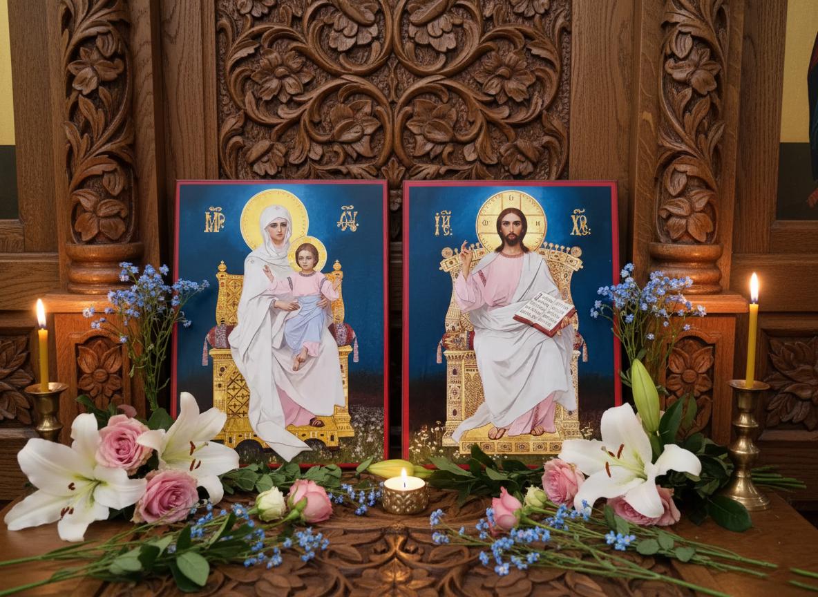 Wood Wedding Icons 11x8.3, Orthodox Icons, Virgin Mary with Child, Jesus Christ