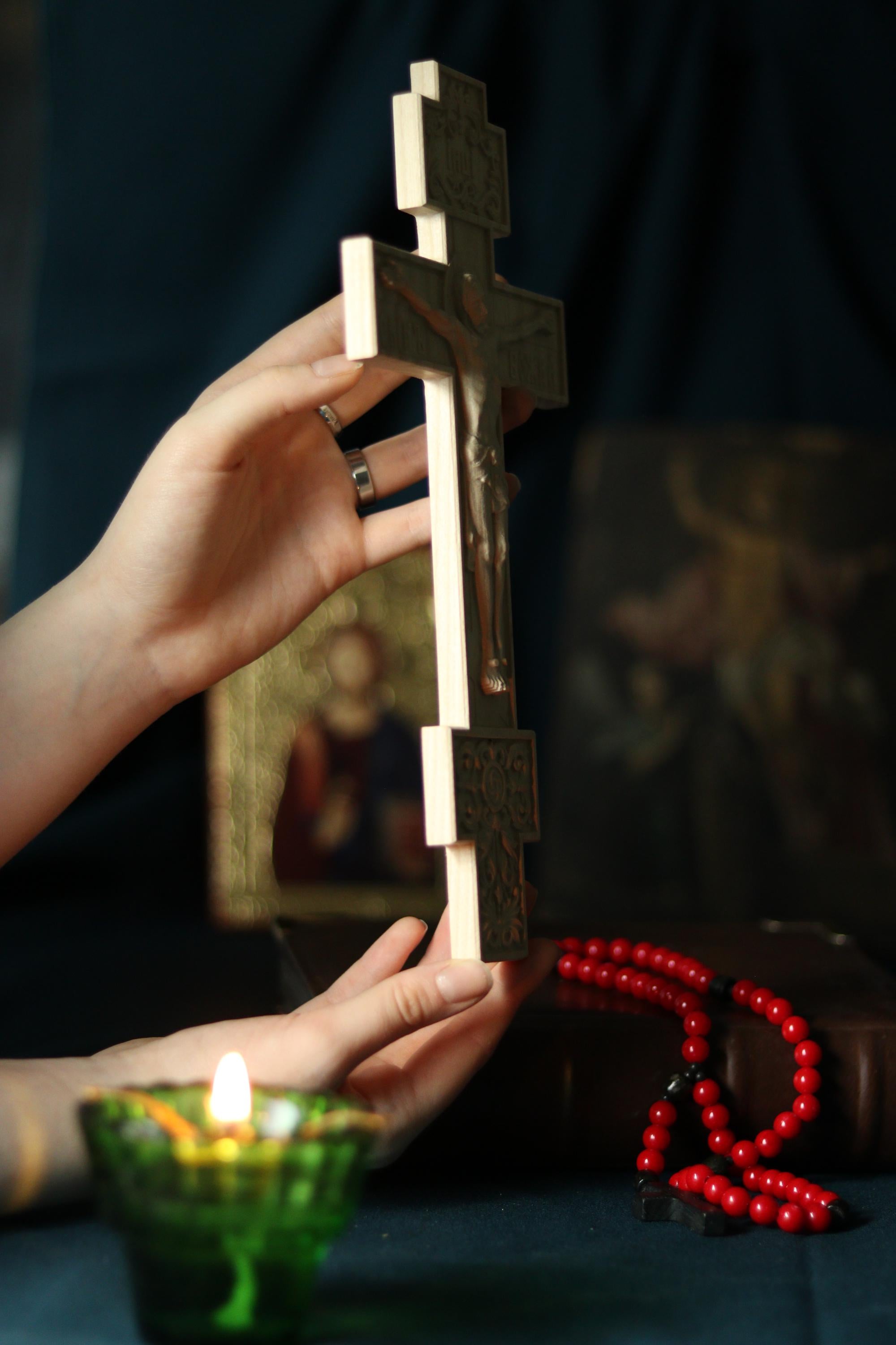 11.8in Beech Wood Church Cross, Wooden Crucifix Jesus Christ, Orthodox Cross, Christian Wall Cross, Prayer Corner Decor