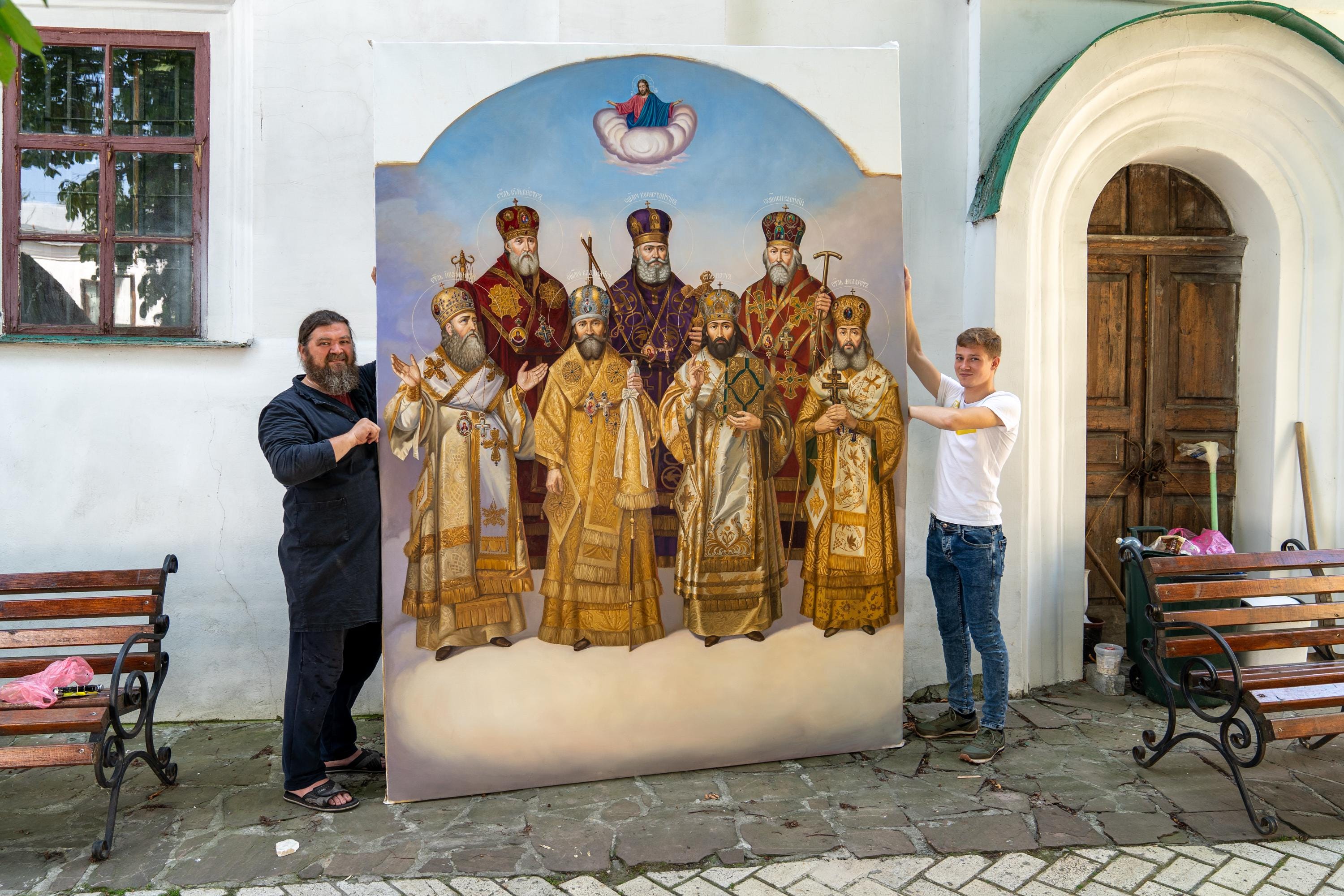 Icon of selected saints, icon on canvas, oil icon, full-length icon of saints, academic style icon, painting of saints, selected saints