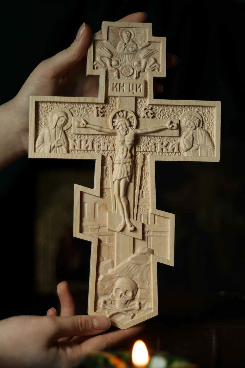 12in Beech Wood Orthodox Cross, Church Cross, Wooden Crucifix.