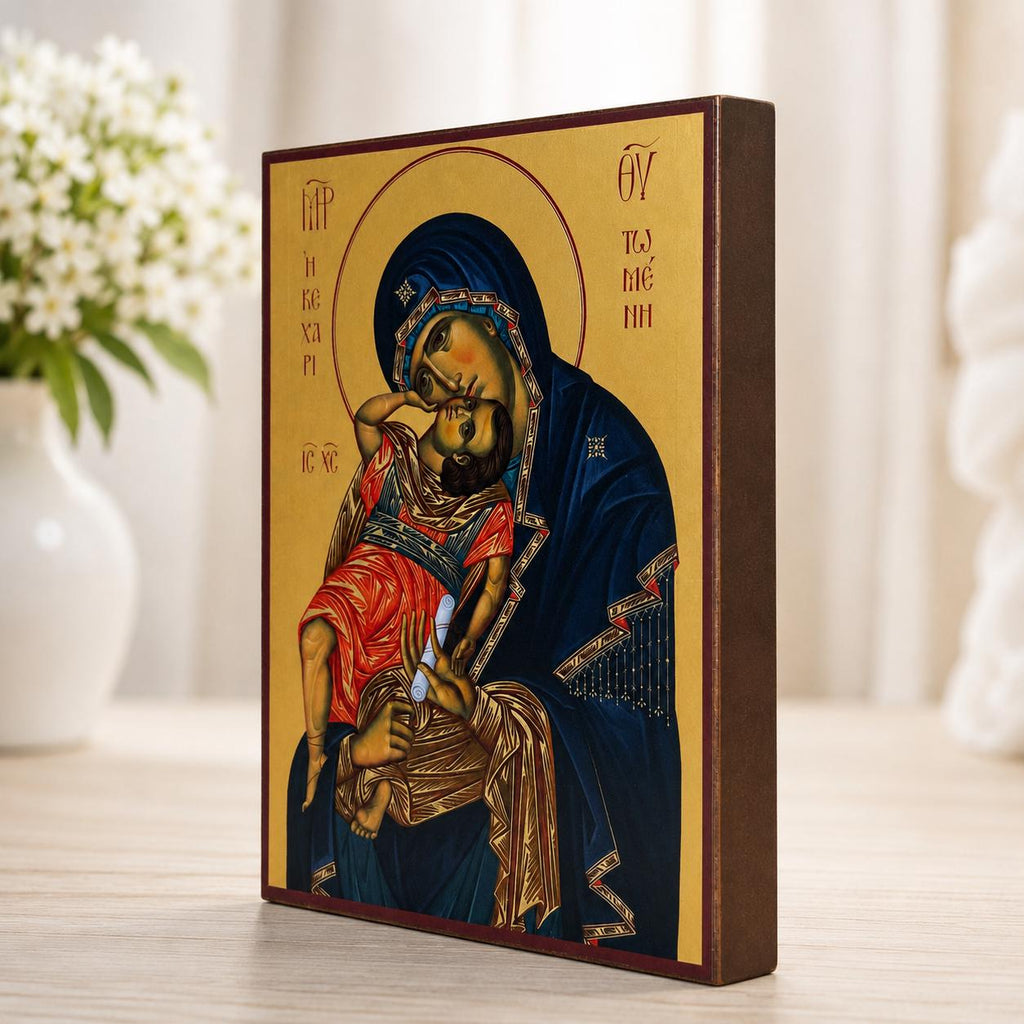 Virgin Mary Icon Playing with the Child Wooden Icon Orthodox Icon