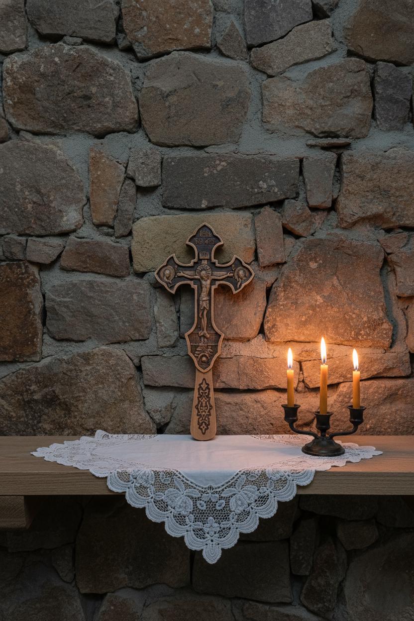 Christian hand cross made of beech wood 12"x5".