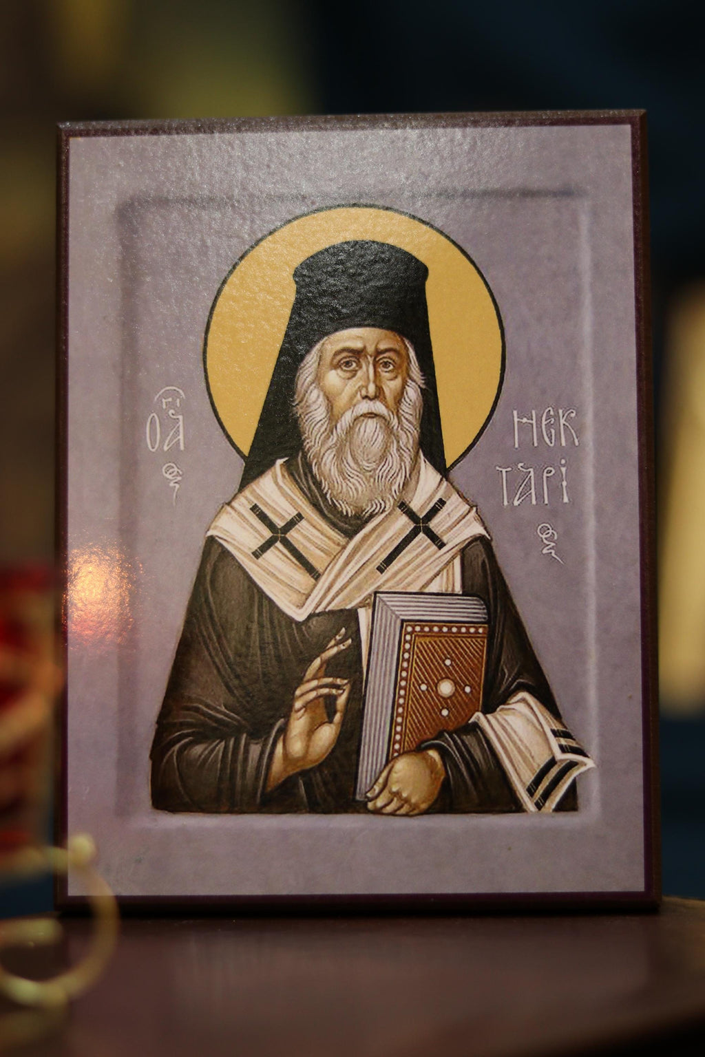 Orthodox Icon St Nektarios Wooden Icon Ash Wooden Icon