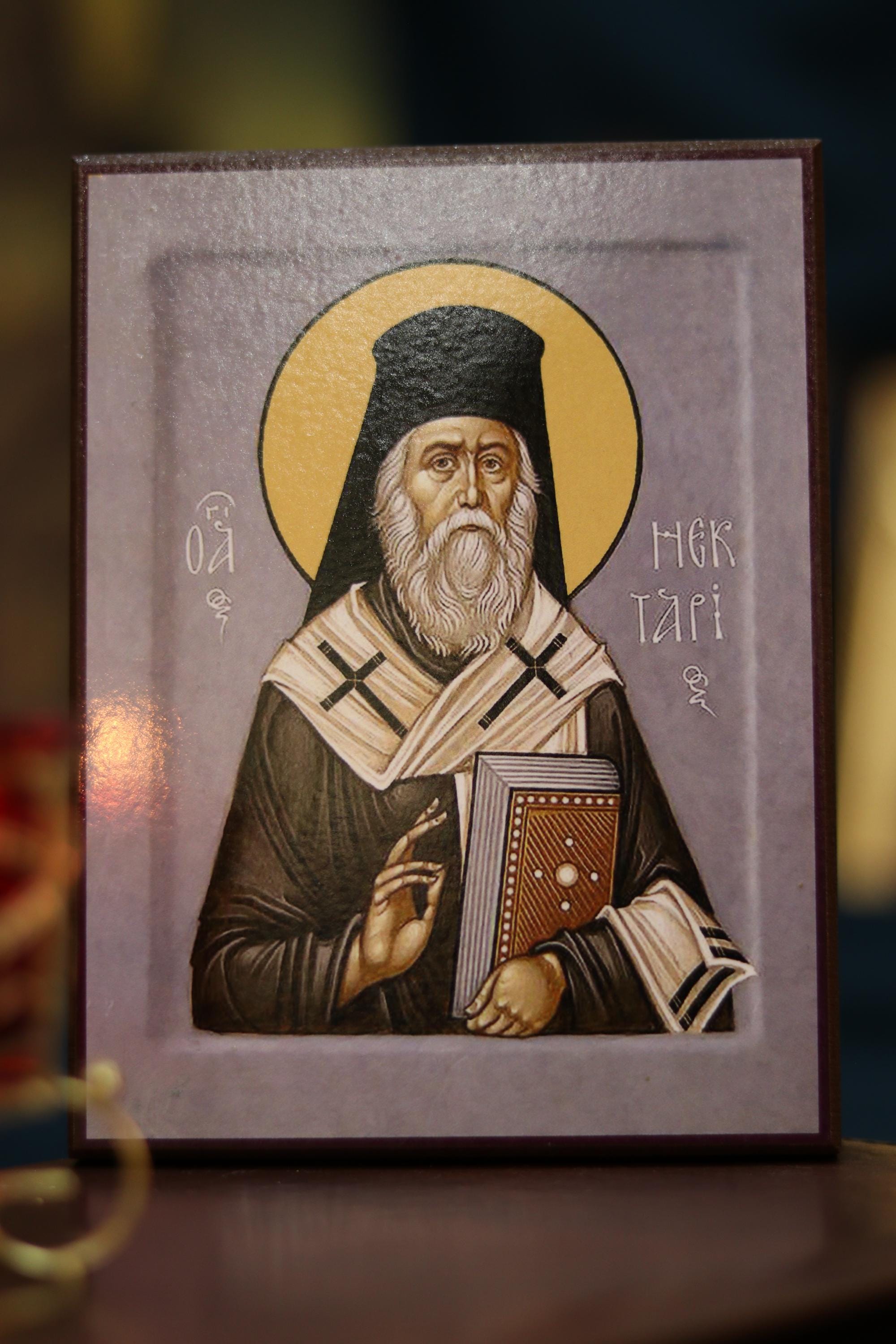 Orthodox Icon St Nektarios Wooden Icon Ash Wooden Icon