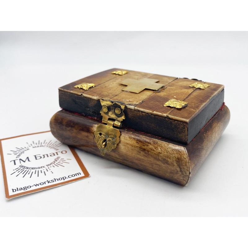 Wooden Religious Box with Lock Velvet Lined, Small Case 3.5 in