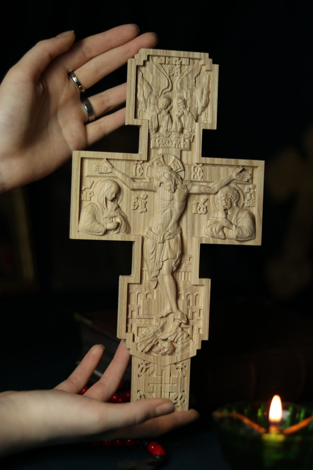 Wooden Beech Crucifix 12 in, Hand Carved Cross, Crucifixion of Jesus Christ, Orthodox Cross, Christian Cross, Wall Cross, Church Decor