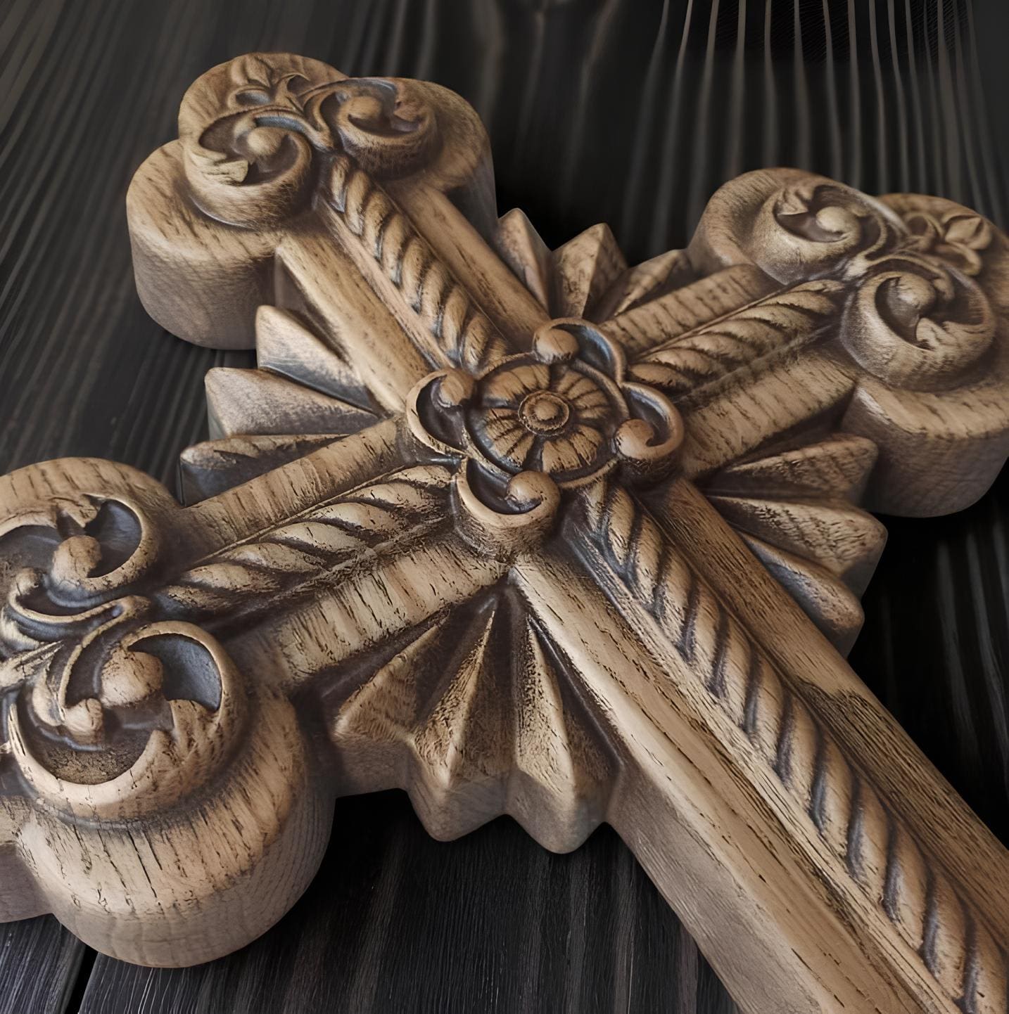 Orthodox Wooden Crucifix, Handcrafted Beech Wood Cross