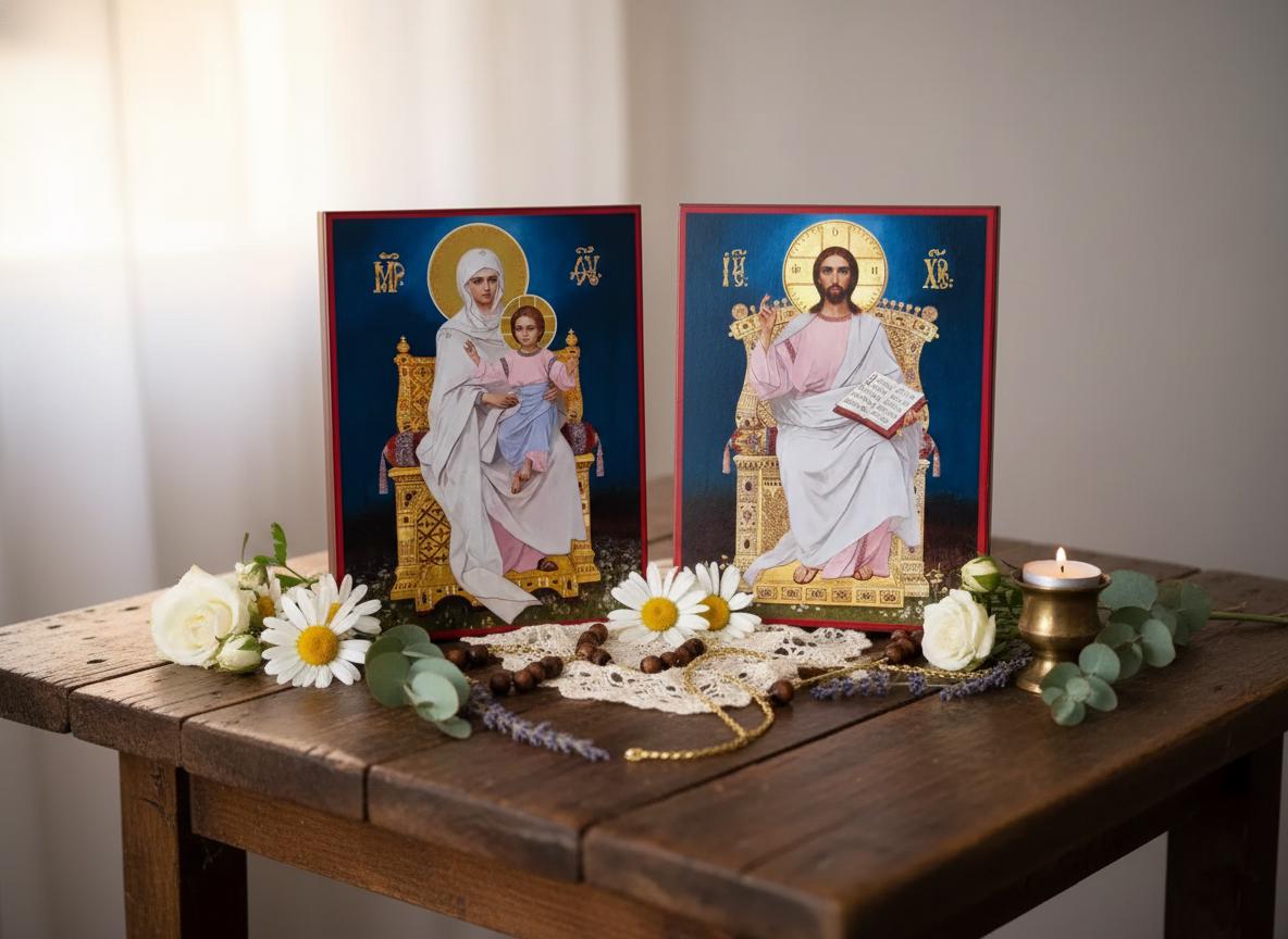 Wood Wedding Icons 11x8.3, Orthodox Icons, Virgin Mary with Child, Jesus Christ