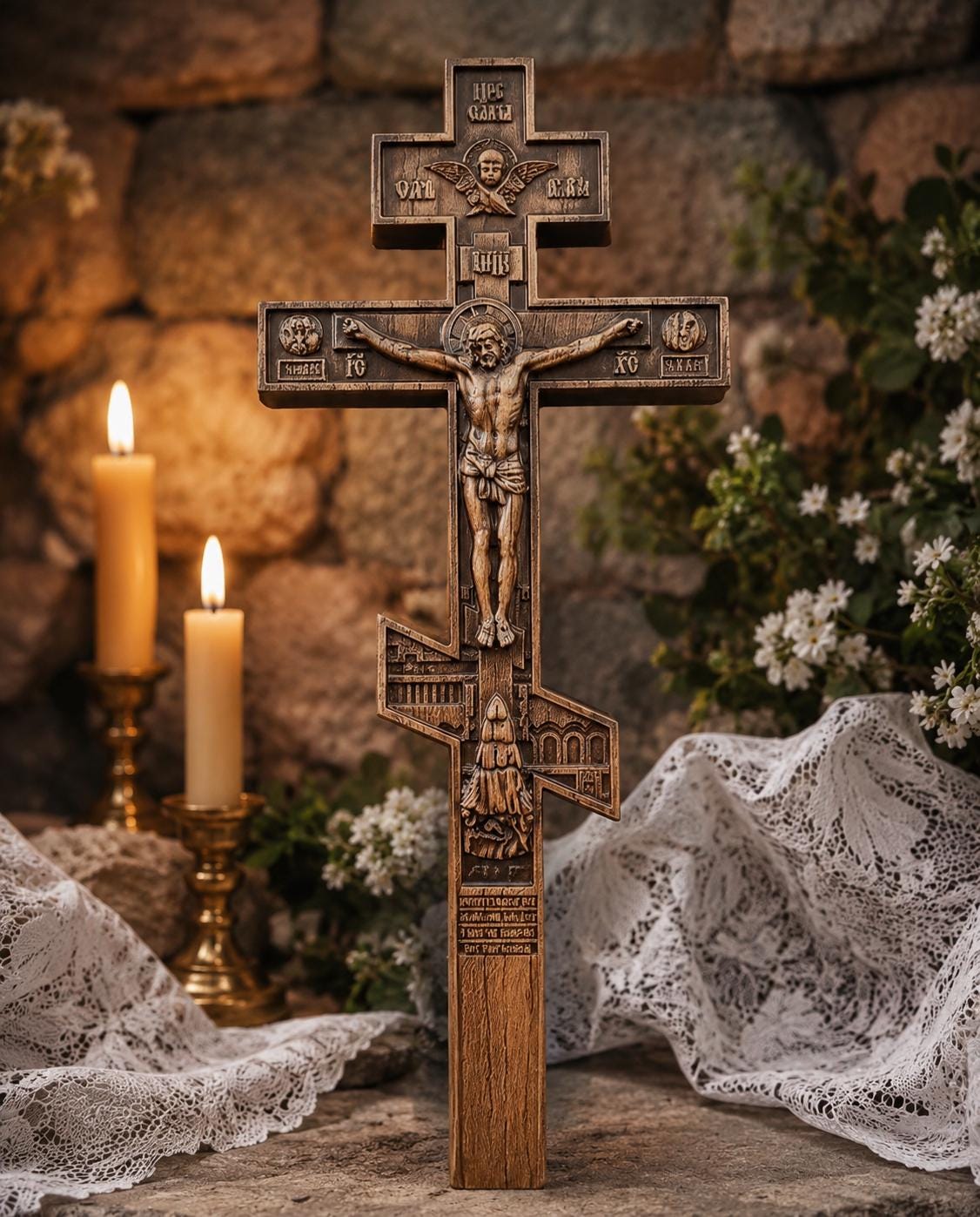 Wooden Orthodox Crucifix Wall Cross 7.9-19.7in Jesus Christ Wall Decor